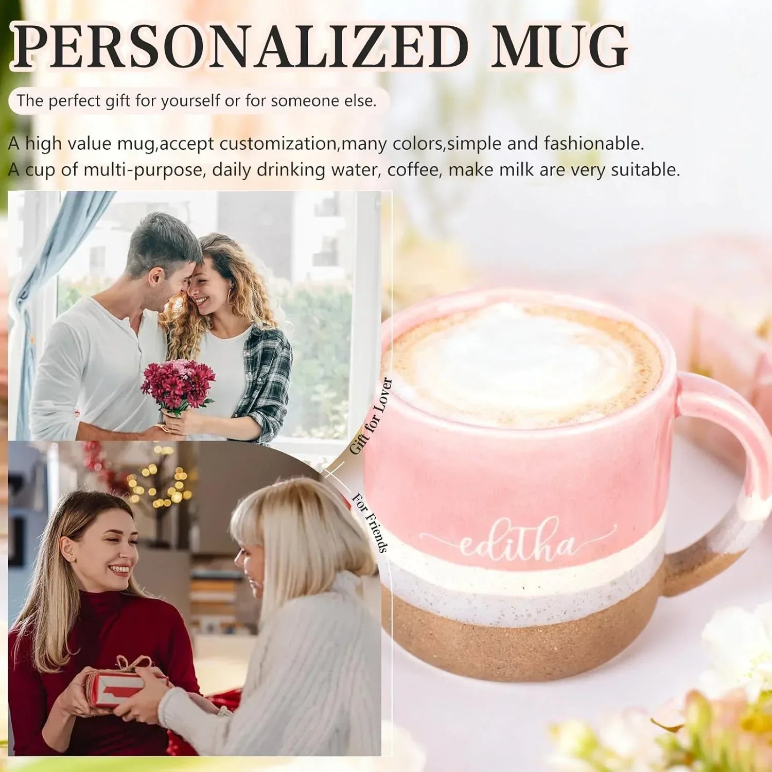 Personalized Ceramic Coffee Mugs, Customized Tea Mug with Name & Logo for Family, Men Women, Engraved 14 Oz Tea Cup for Travel, Microwave Dishwasher, Unique Design Bithday Christmas Gifts for Mom, Dad - Handmade Lifestyle Shop