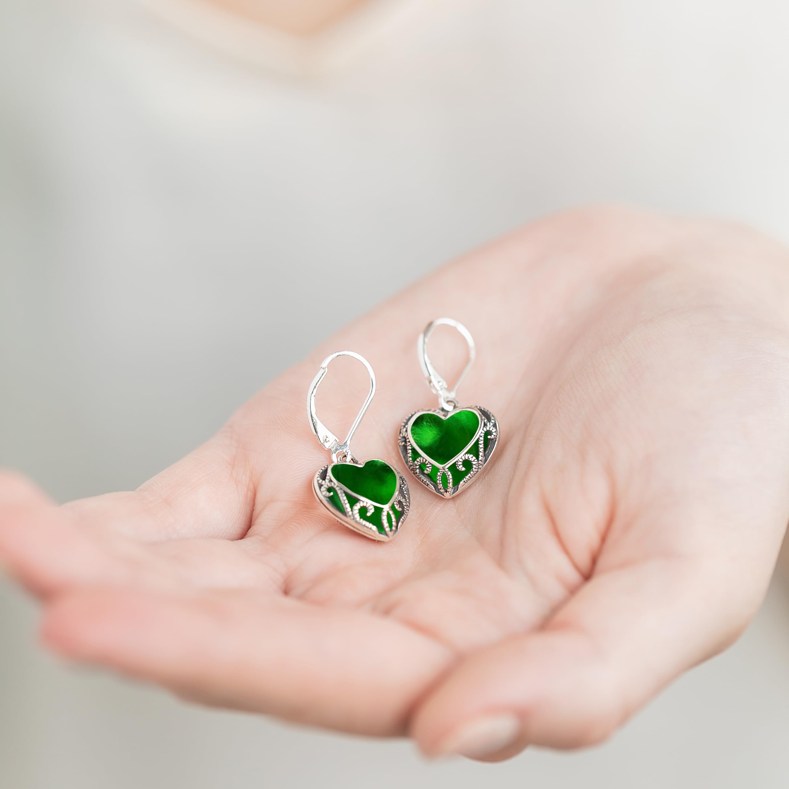 Bottled Up Designs Handmade Homespun Hearts Earrings, Recycled Vintage Glass, Sterling Silver, Eco Friendly, Made in USA, Mothers Day, Women, Anniversary