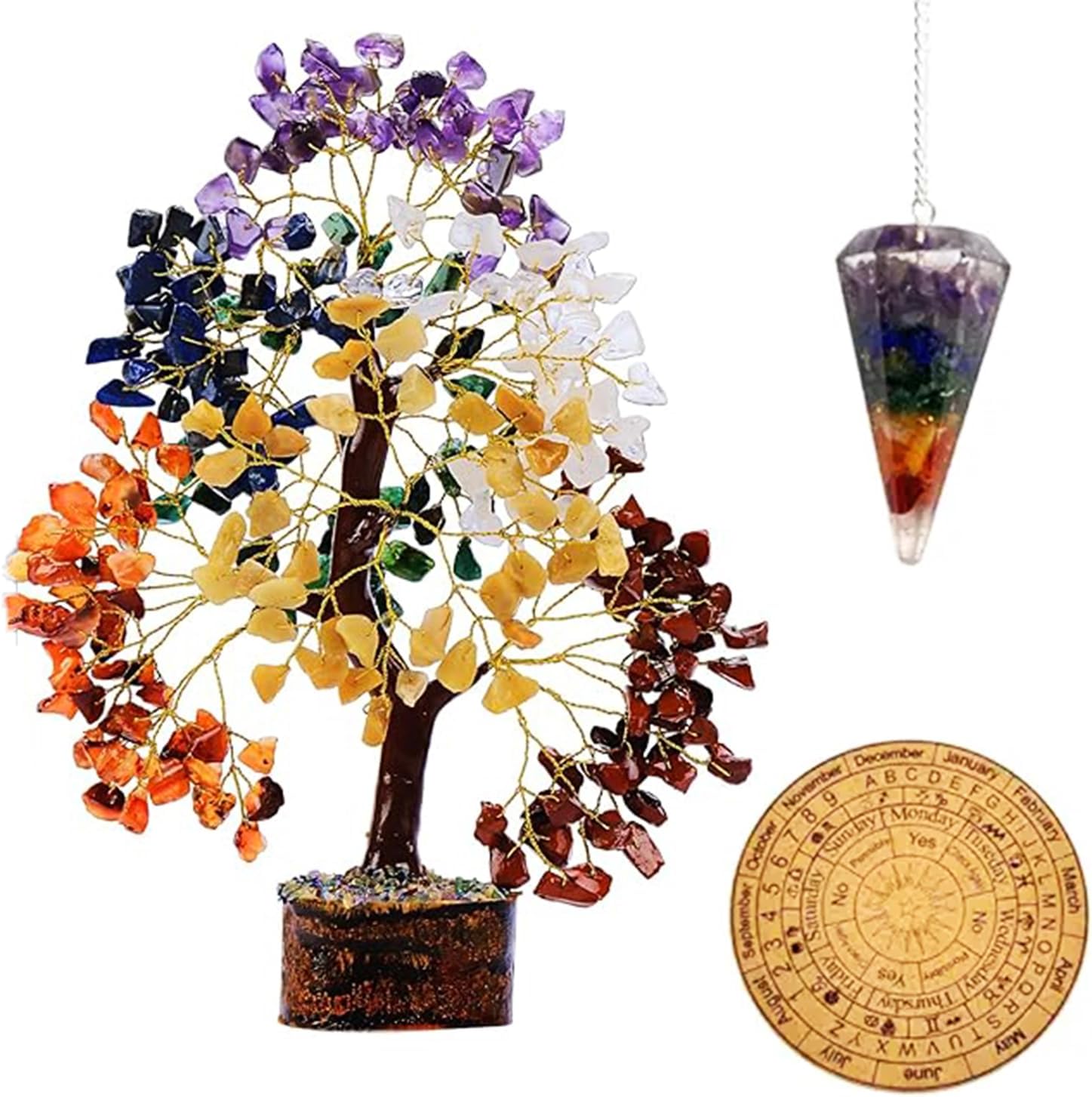 7 Chakra Healing Crystal Tree Kit, Bracelet, Pendant, Necklaces, Handmade Gemstone Money Bonsai Tree of Life Feng Shui Decor for Home Office, Positive Energy, Reiki Healing, for Women