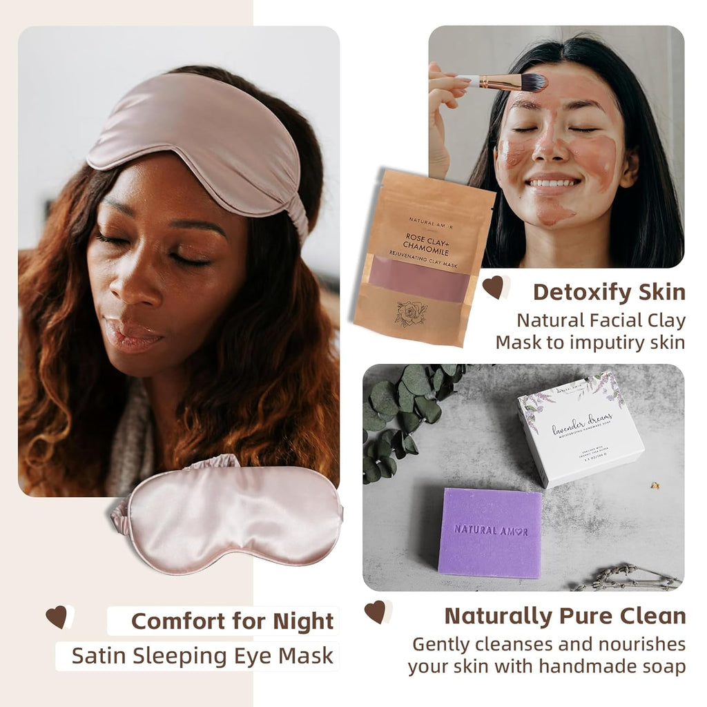 Natural Amor Handmade Spa Gift Set 6 pcs– Includes Citrus Bath Bomb, Lavender Hand Cream, Soap, Bath Salt, Candle – Relaxing Self-Care Kit for Women