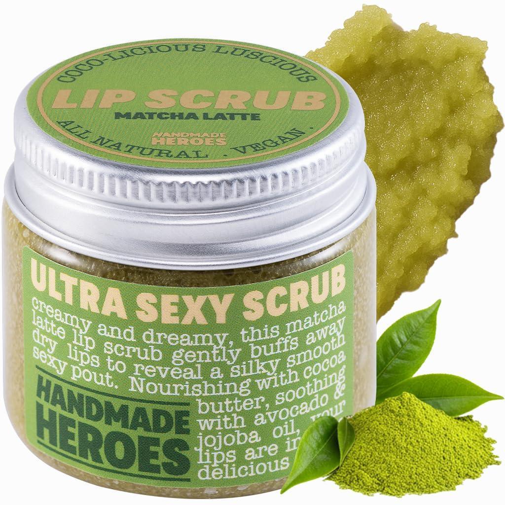 Handmade Heroes Peppermint Lip Scrub - 100% Natural Vegan Conditioning Lip Exfoliator & Sugar Polish for Dry Chapped Lips - Lip Plumper & Hydrating Lip Therapy for Smooth Supple Lips 1 oz - Handmade Lifestyle Shop