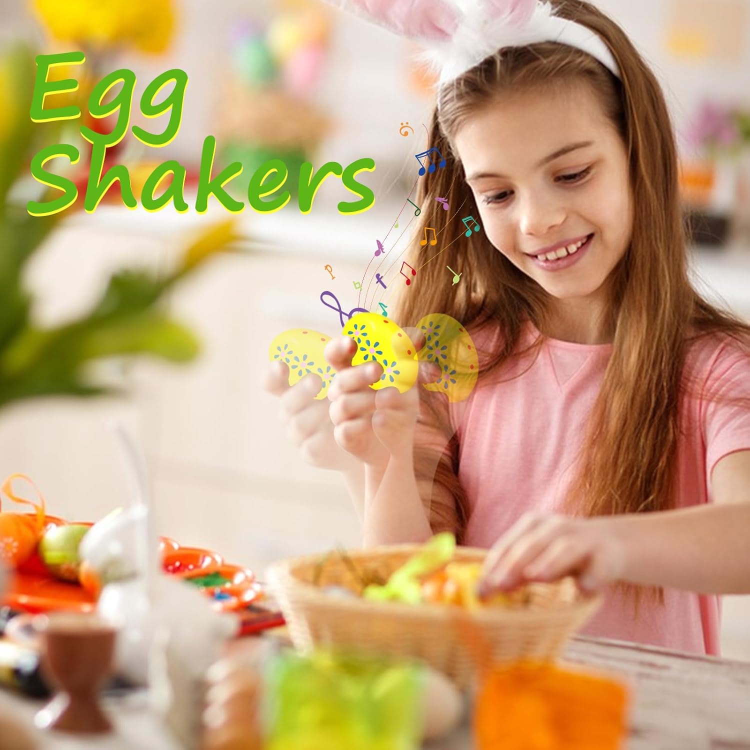 6 Pack Wooden Percussion Musical Easter Eggs Shakers - Colorful Hand-Painted Instruments for Kids, Ideal for Christmas Stocking Stuffers, Birthday Gifts, Easter Day Party Favors, and Spring Crafts