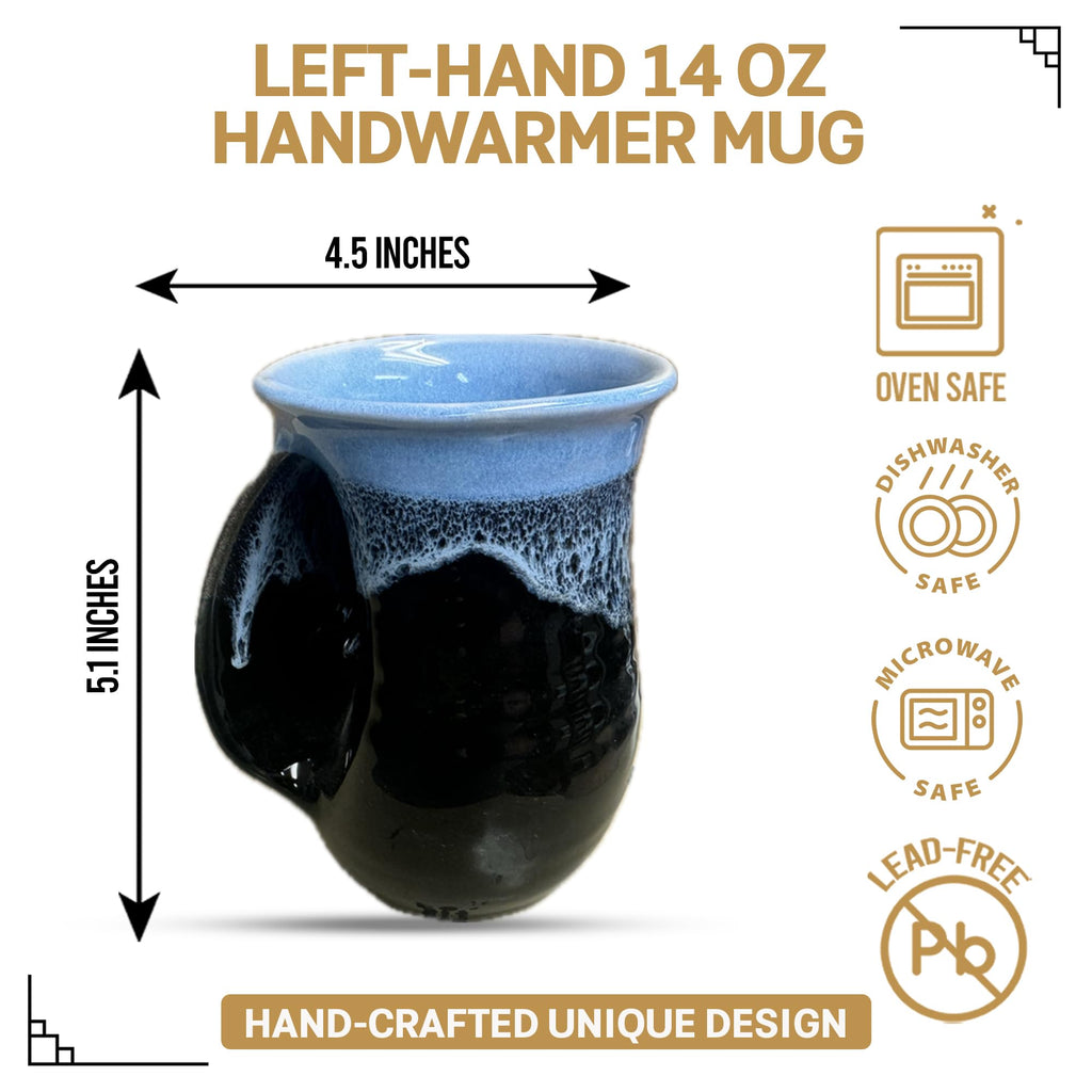 Clay in Motion Hand Warmer Coffee Mug – Handmade Coffee Mug With Comfortable Handle Contoured Pocket Hand Warming Ceramic Coffee Mug – Proudly Made in USA – Right Handed – 14 Oz - Island Oasis