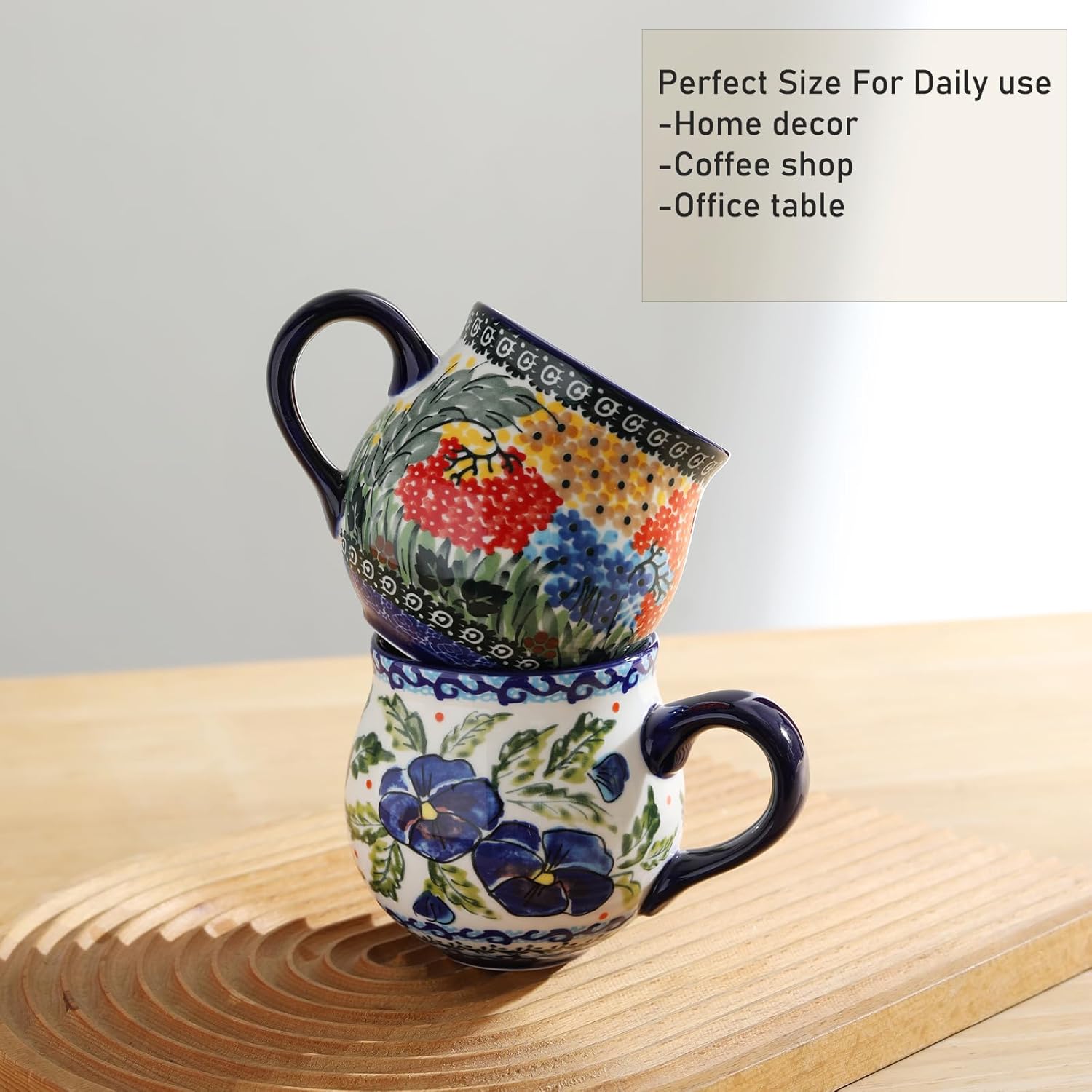 ALMA 12oz Handpainted Microwave Safe Coffee Mug, Unique Ceramic Tea Mug For Girl Friend,Mother, Woman(Assorted Flowers,Medium)