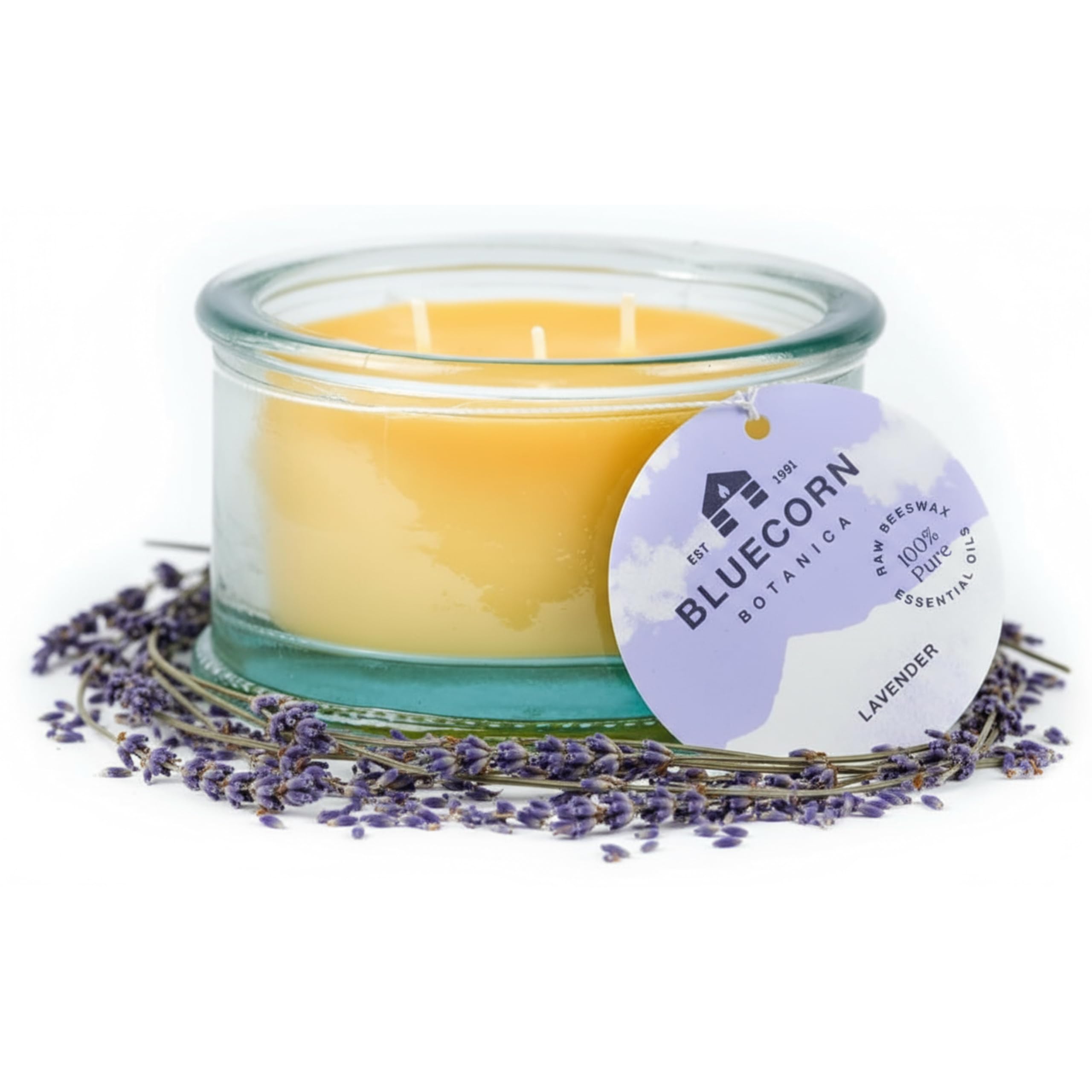 Bluecorn Beeswax 3-Wick Candle, 100% Pure Bees Wax, Yellow, Fragrance Free, Paraffin & Soy Free Candle Wax, Clean Burning, Long Lasting, Home Decor, Gifts for Women & Men, American Made, 10 Oz, 1 Ct