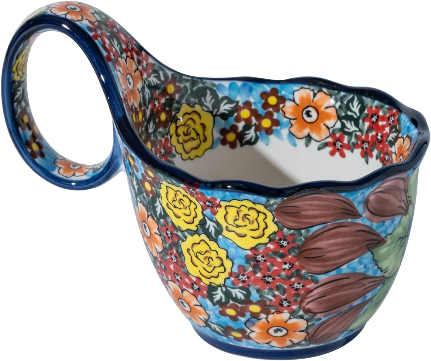 ALMA Handpainted Soup Bowl with Handle, 18.6oz Ceramic Cereal Bowl, Microwave &Dishwasher Safe,Loop Handle Bowl Great for Soup, Chili, Stew, Ice cream