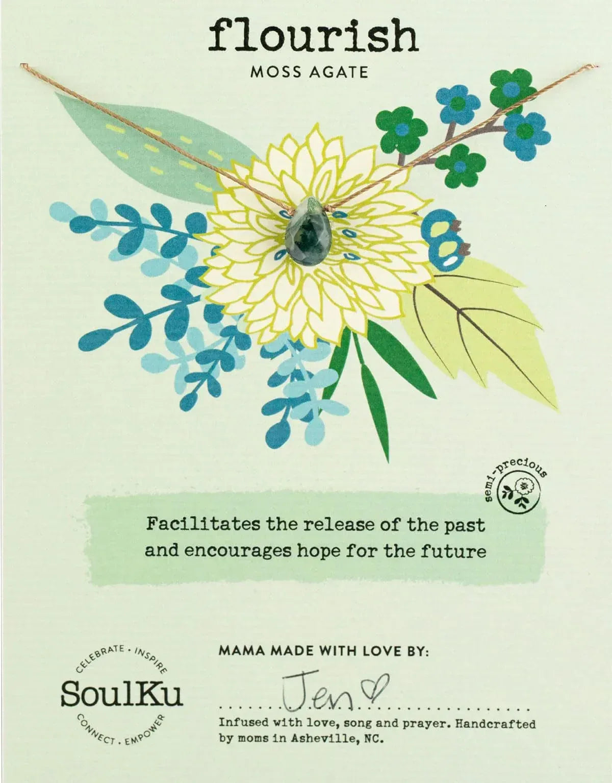 SoulKu Handcrafted Necklace, Empowerment Jewelry With Healing Crystal, Inspirational Jewelry For Women, Mom & Sister Gifts, 2" Extender With Lobster Clasp, 16" Nylon Cord - Handmade Lifestyle Shop