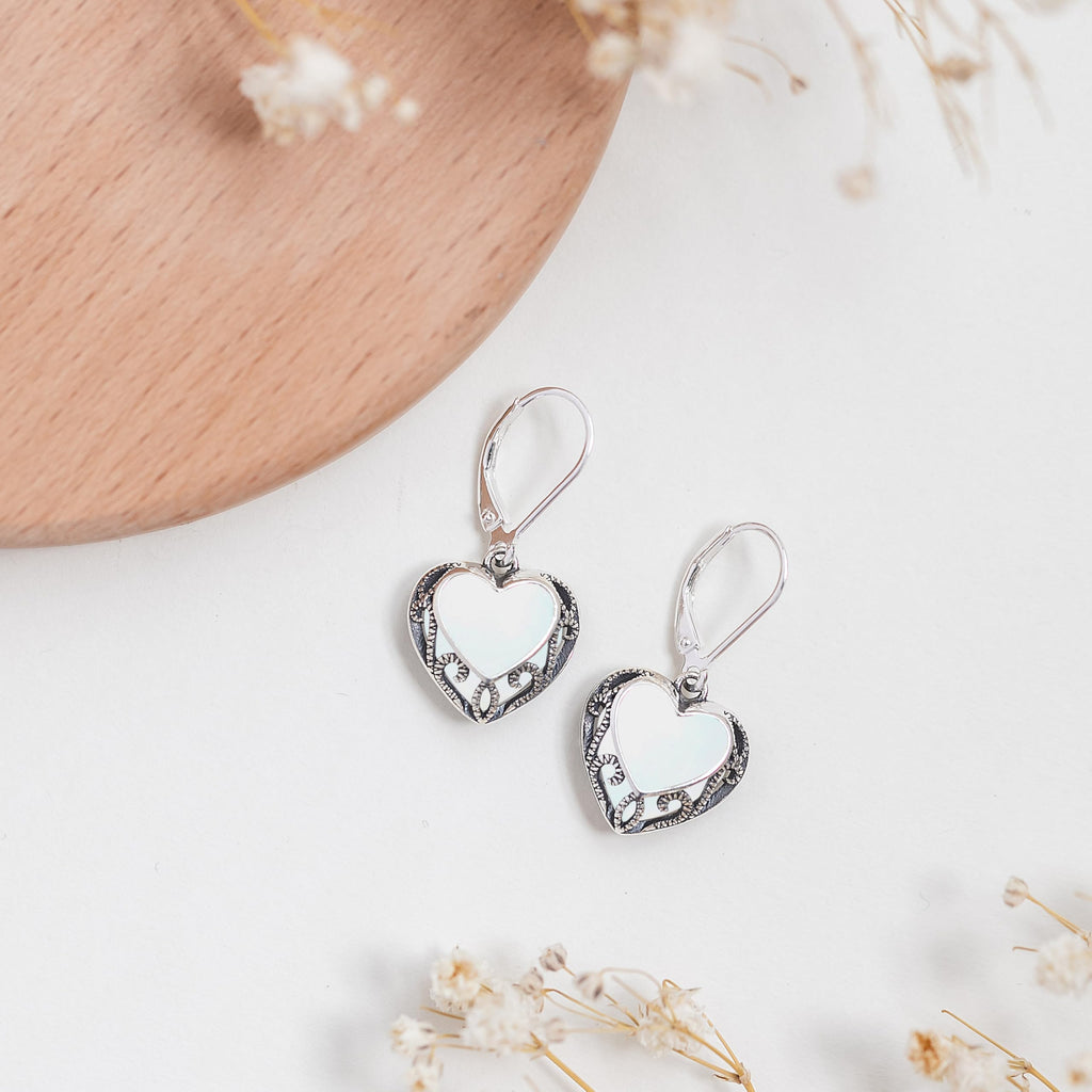 Bottled Up Designs Handmade Homespun Hearts Earrings, Recycled Vintage Glass, Sterling Silver, Eco Friendly, Made in USA, Mothers Day, Women, Anniversary