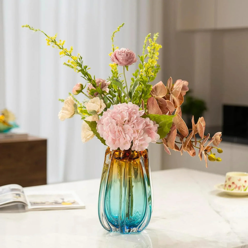 Hand Blown Glass Flower vases, Unique Glass vases, Wide Mouth vases, Small Modern Art Deco Glass vases for Home Living Room, Office, Table centerpieces, Bookshelves and Wedding Decorations - Handmade Lifestyle Shop