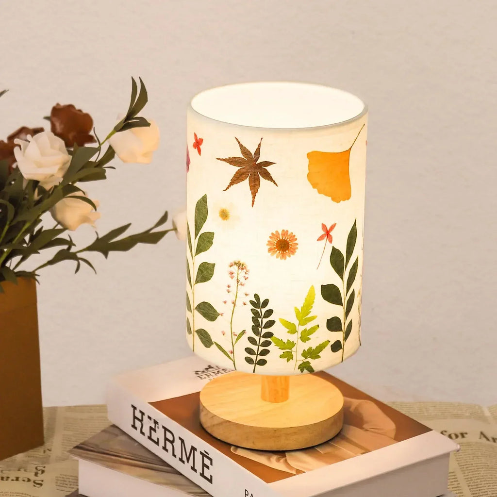 Dried Flowers Small Table Lamp 5W LED 3-Color Bedside Lamp Pressed Flowers Lampshade with Wood Base for Bedroom Living Room Desk Nursery - Handmade Lifestyle Shop