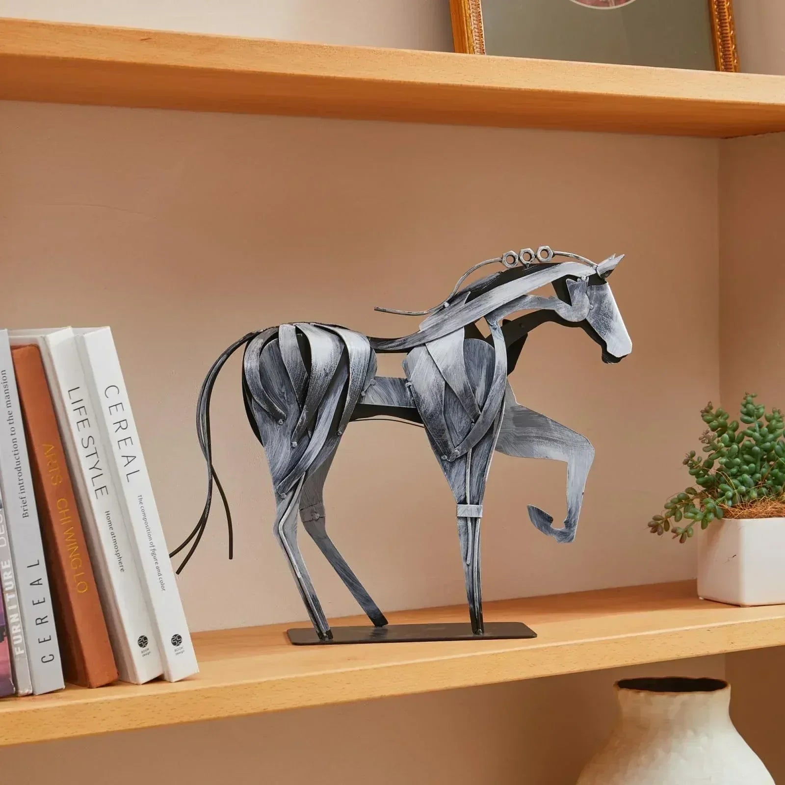 Handmade Metal Horse Statue Decor - Handcrafted & Hand-Painted Sculpture, Unique Rustic Figurine for Home, Office, Desk Decoration (White) - Handmade Lifestyle Shop