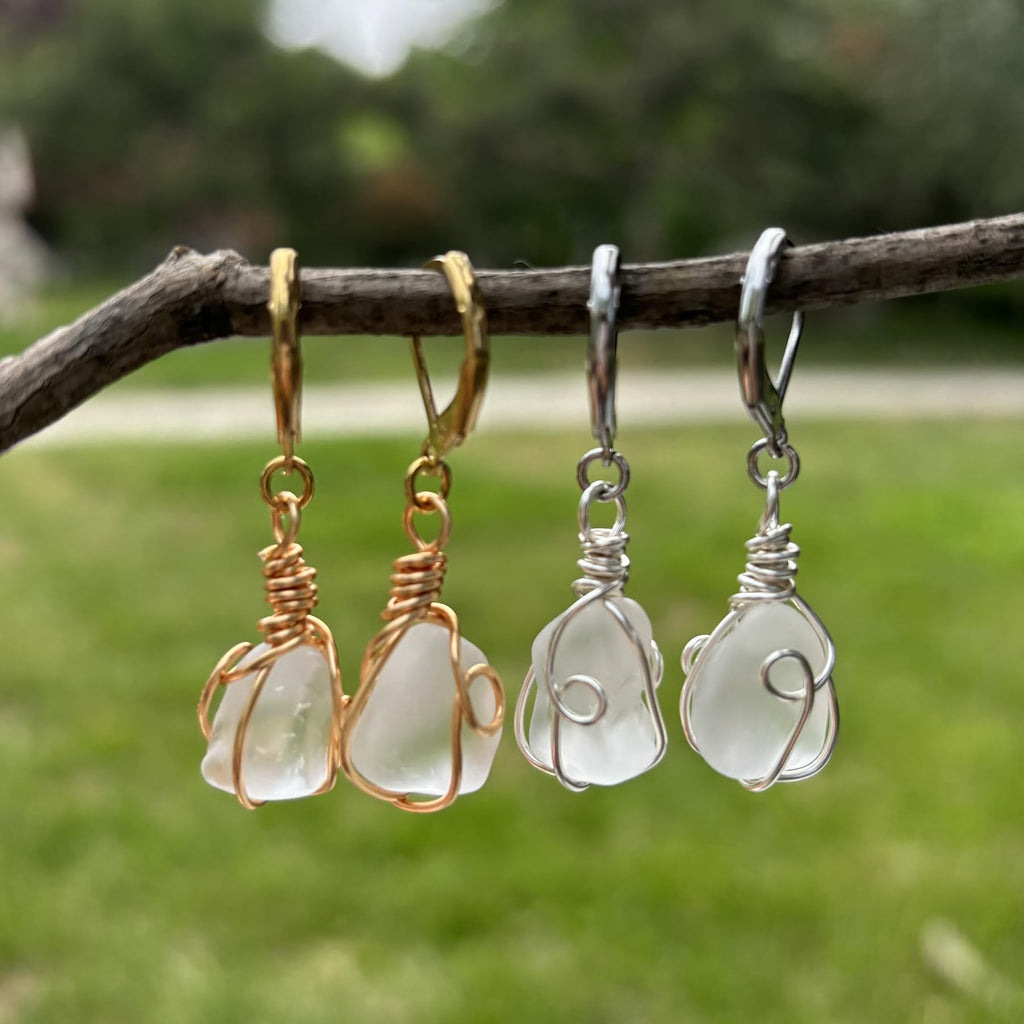 Handmade Sea Glass Wire Wrap Drop Earrings Jewelry ，Beach Earrings, Summer Gift, Ocean Jewelry Inspirational Gifts for Women, Mom, Sister