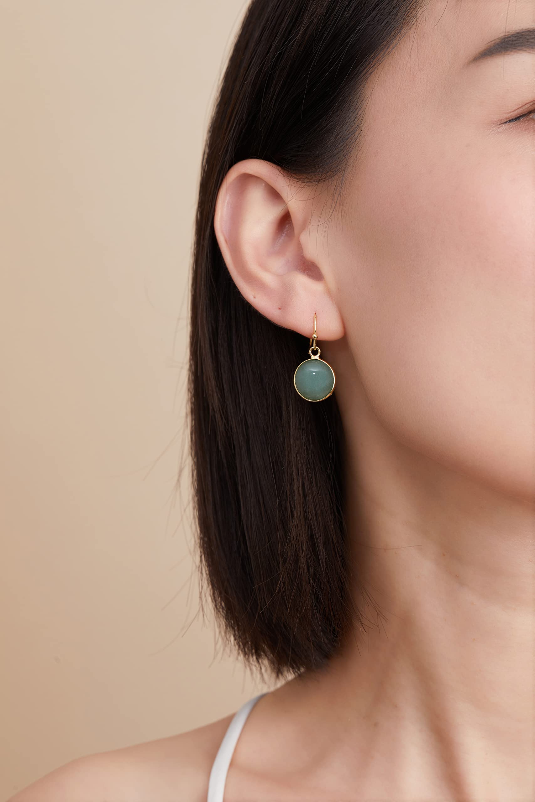 Green Earrings for Women – Dainty Gold Dangle – Real Jade -Sage - Light – Pale – Dark - Green Stone – Rose Quartz Pink Crystal Genuine – Natural Gemstone - Dainty -Short -Drop and Dangle – Lightweight - Unique Anniversary Birthday Gifts for Wife – Teacher