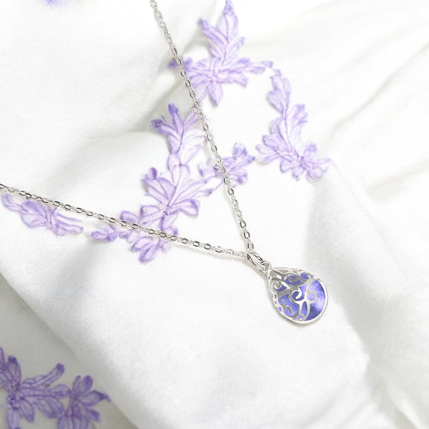 Bottled Up Designs Handmade Filigree Teardrop Necklace, Recycled Antique Glass, Sterling Silver, Eco Friendly, Made in USA, Birthday Gifts, Mothers Day, Women, Anniversary