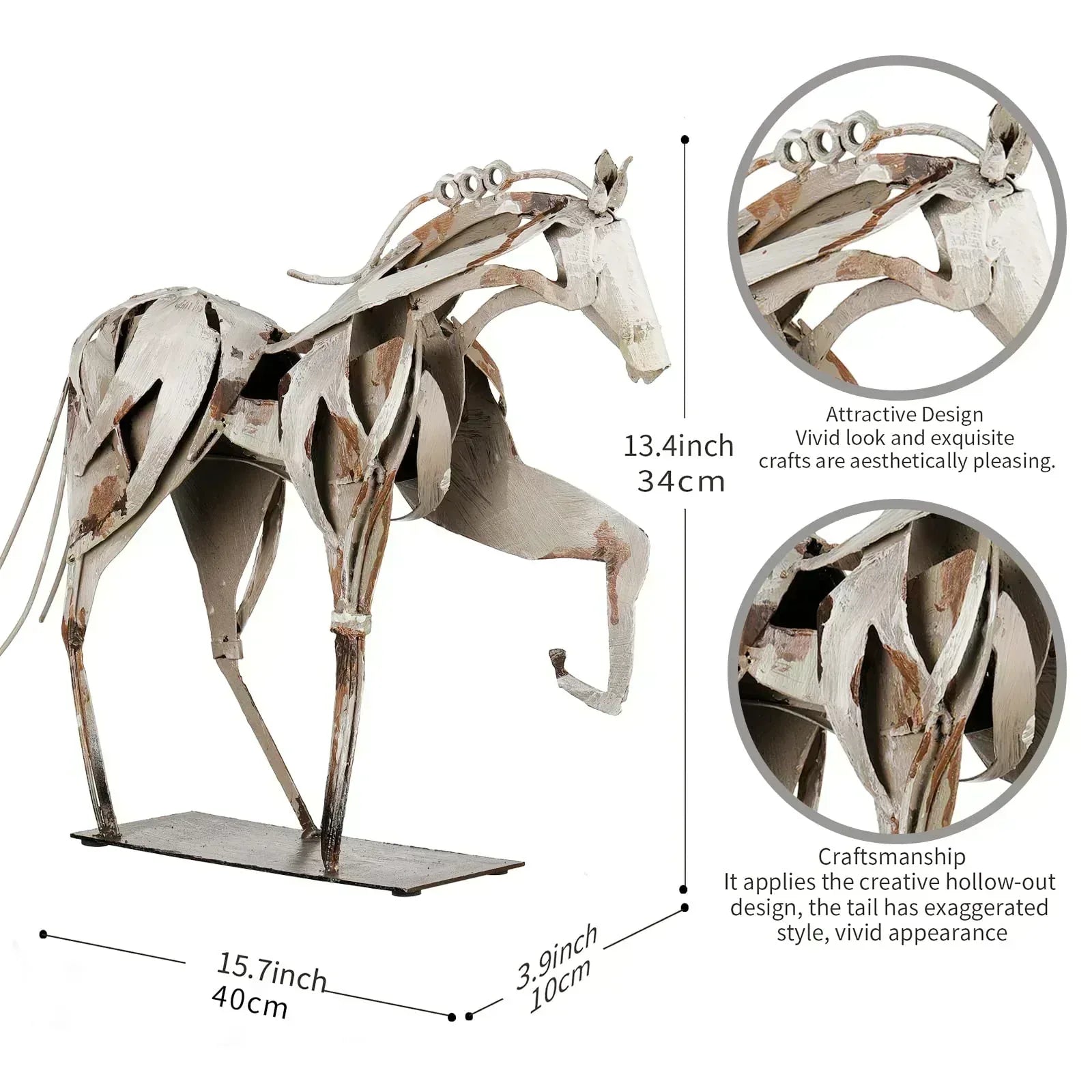 Handmade Metal Horse Statue Decor - Handcrafted & Hand-Painted Sculpture, Unique Rustic Figurine for Home, Office, Desk Decoration (White) - Handmade Lifestyle Shop