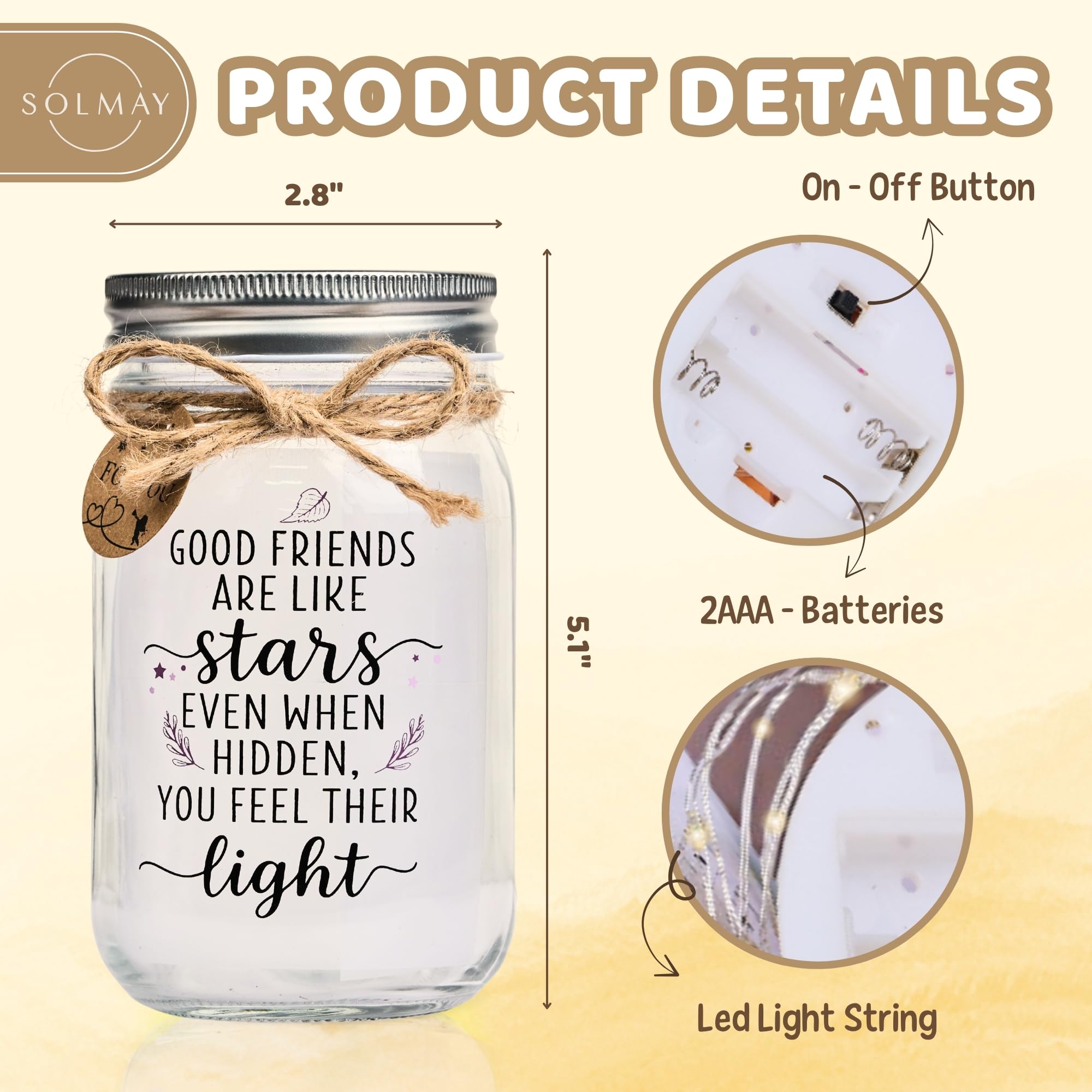 SOLMAY Friendship Gifts for Women – “Good Friends Are Like Stars” Sentimental Keepsake, Best Friend Birthday Gifts for Women Friend, Valentine Gift Idea For Her, Cozy Rustic Home Decor, Ready to Gift