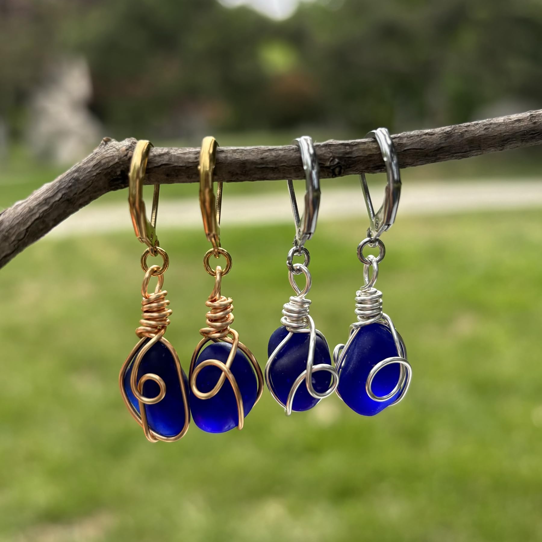Handmade Sea Glass Wire Wrap Drop Earrings Jewelry ，Beach Earrings, Summer Gift, Ocean Jewelry Inspirational Gifts for Women, Mom, Sister