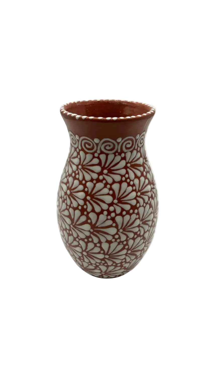 Brown & White Talavera Vase | Handcrafted Relief Pottery - Handmade Lifestyle Shop