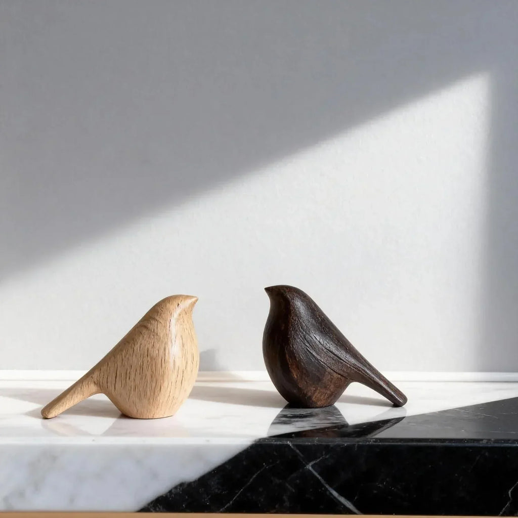 Natural Wood Bird Trio 4.1”L Set of 3 – Small Bird Sculptures & Animal Statues, Hand-Finished Modern Coffee Table Shelf Decor, Gift-Ready (3, Mixed) - Handmade Lifestyle Shop