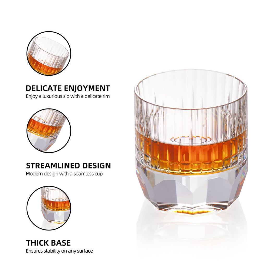 KAMMAK Crystal Whiskey Glasses Set of 2, Handcrafted 7.1oz Old Fashioned Glasses Stemless, Luxury Cocktail Glasses, Hand Blown Scotch Cup for Women, Men Gift for Rocks, Bourbon Barware, Bar