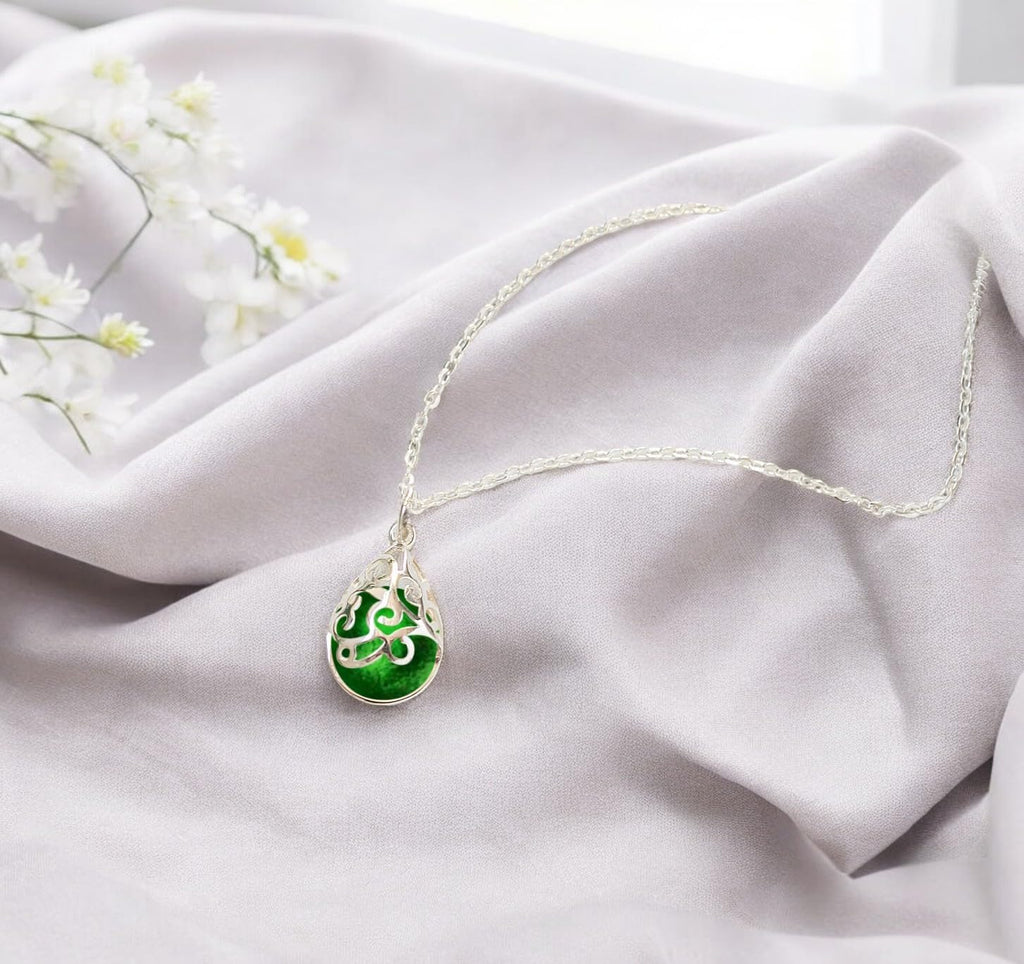 Bottled Up Designs Handmade Filigree Teardrop Necklace, Recycled Antique Glass, Sterling Silver, Eco Friendly, Made in USA, Birthday Gifts, Mothers Day, Women, Anniversary