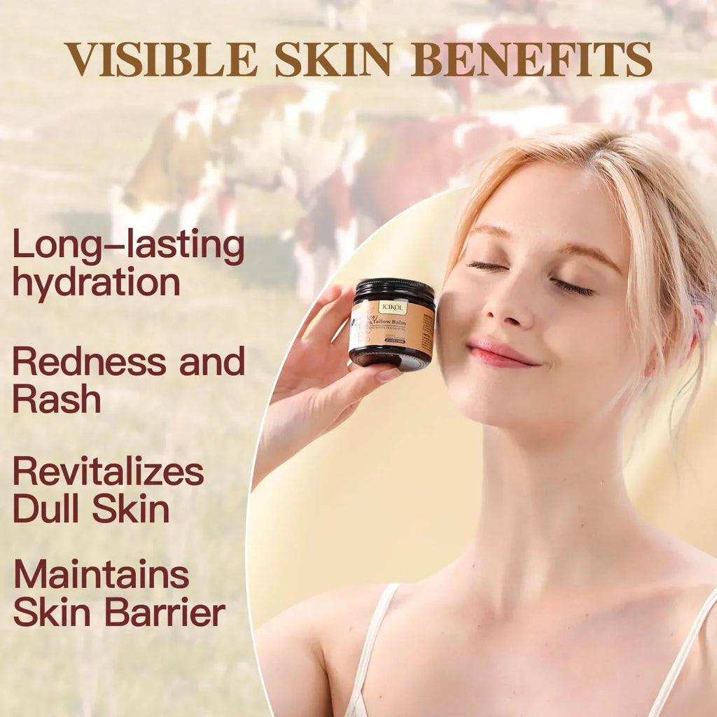 Beef Tallow Honey Balm, Grass-Fed Tallow Moisturizer for Face and Body, Deep Hydration Cream with White Tea Scent, Handmade Natural Skin Nourishment, 2.1 oz - Handmade Lifestyle Shop