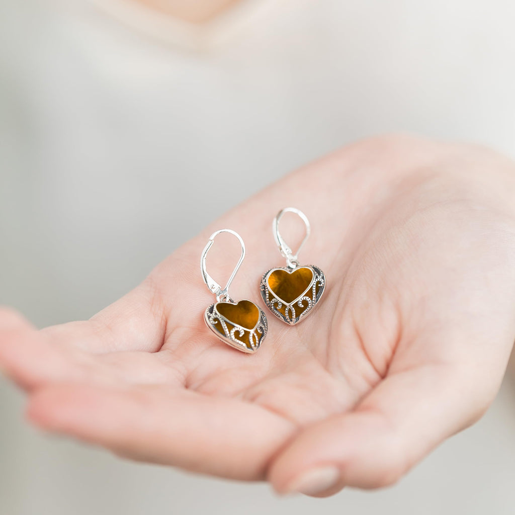 Bottled Up Designs Handmade Homespun Hearts Earrings, Recycled Vintage Glass, Sterling Silver, Eco Friendly, Made in USA, Mothers Day, Women, Anniversary