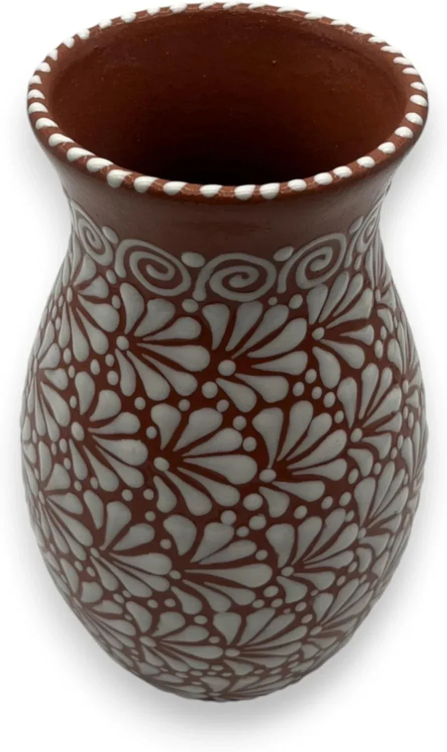 Brown & White Talavera Vase | Handcrafted Relief Pottery - Handmade Lifestyle Shop