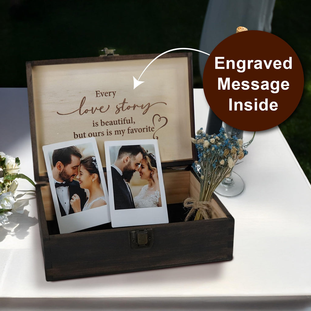 Engraved Memorial Memory Box – Wooden Keepsake Box for Loss of Loved One or Pet – Sympathy Gift – Medium Size – Dark Walnut Finish – 8.5 x 6 x 3 in