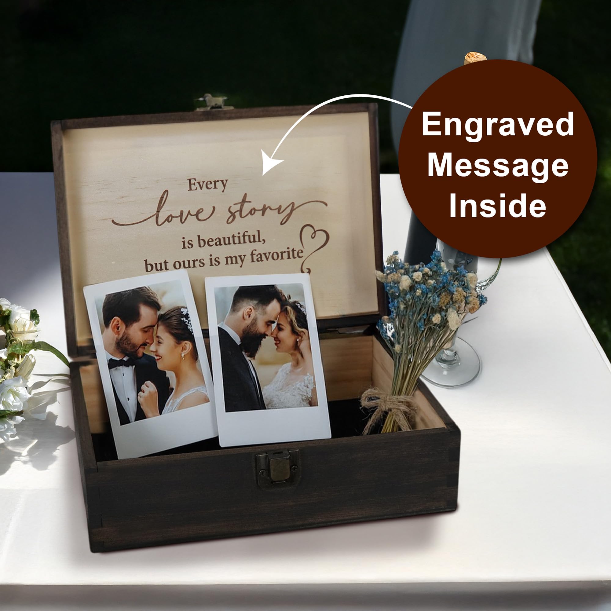 Engraved Memorial Memory Box – Wooden Keepsake Box for Loss of Loved One or Pet – Sympathy Gift – Medium Size – Dark Walnut Finish – 8.5 x 6 x 3 in