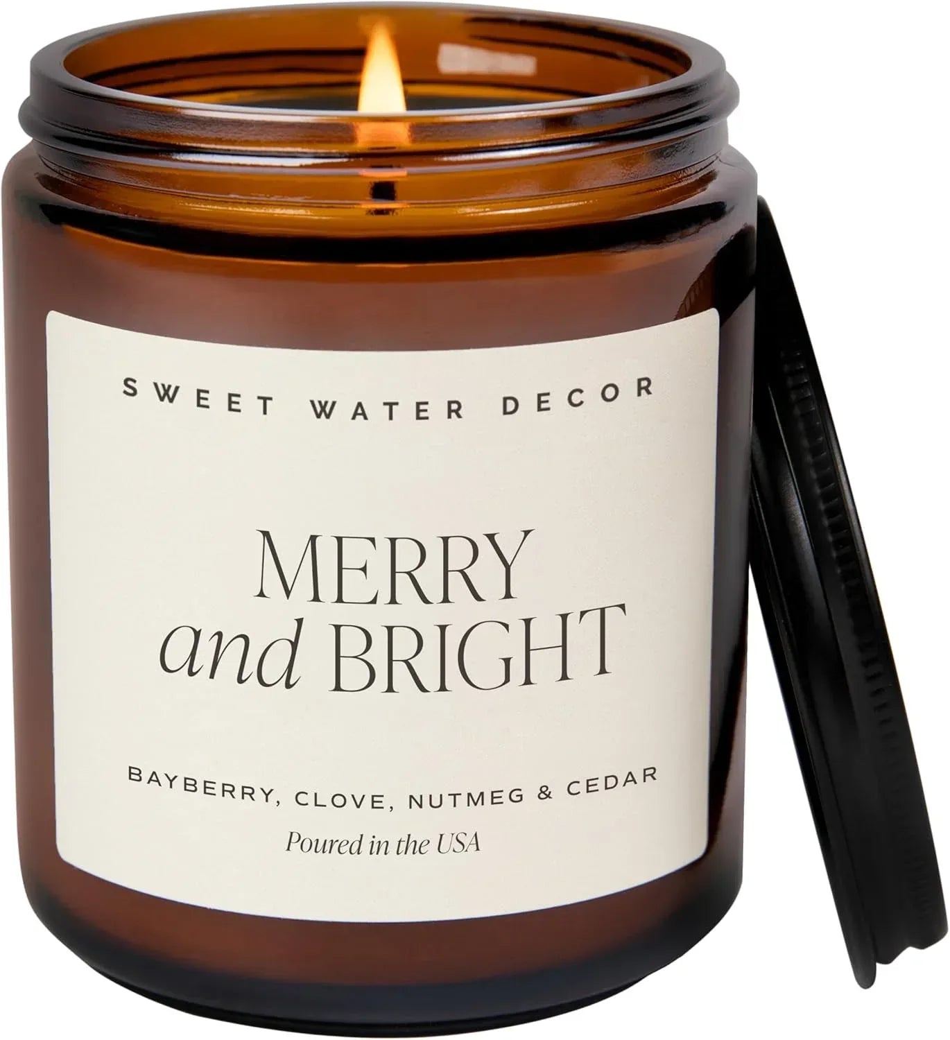 Sweet Water Decor Warm and Cozy Soy Candle - Orange Peel, Cinnamon, Ginger and Clove Scented Candles for Home - 9oz Amber Jar + Black Lid, 40+ Hour Burn Time, Made in The USA - Handmade Lifestyle Shop