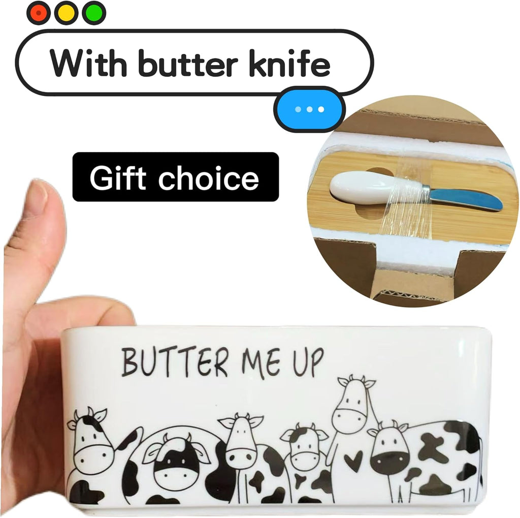 Butter Dish with Lid, Butter Dish with Lid for Countertop, White Butter Keeper Holds Up to 2 Sticks - Butter Holder and Container (Black butter me up, Large)