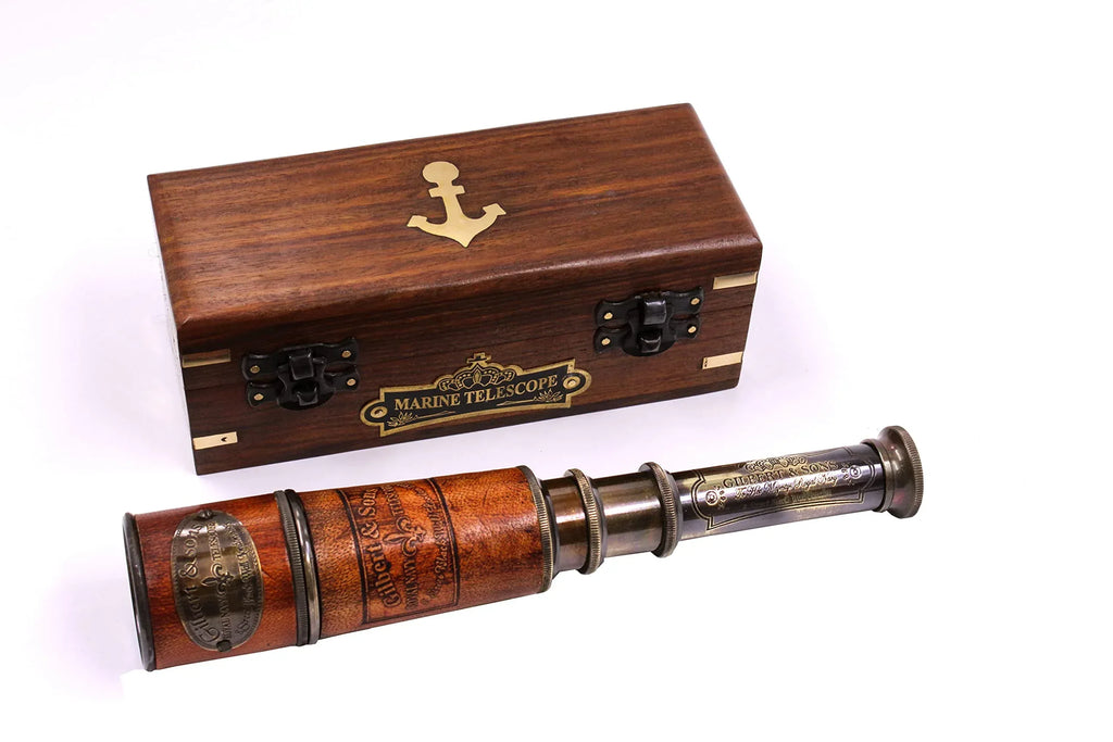 Handcrafted Brass Maritime Telescope with Wooden Box (Style 1) - Handmade Lifestyle Shop