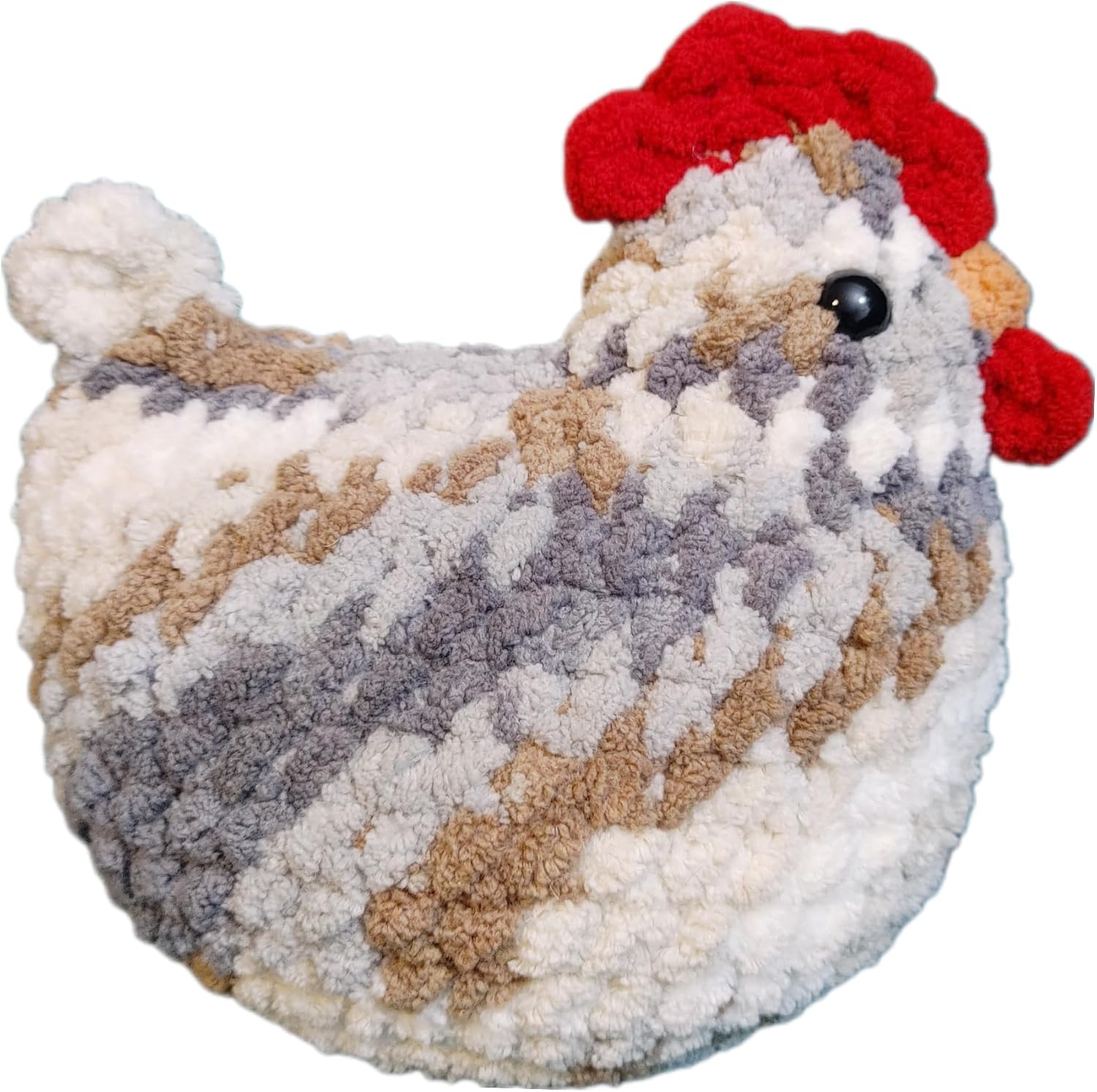 Chicken Plush, Soft Crochet Plushie, Red Comb and Wattle, Stuffed Animal, Cute Farm Gift, Handmade Children's Toy with Realistic Features, Amigurumi (Speckled Grey)