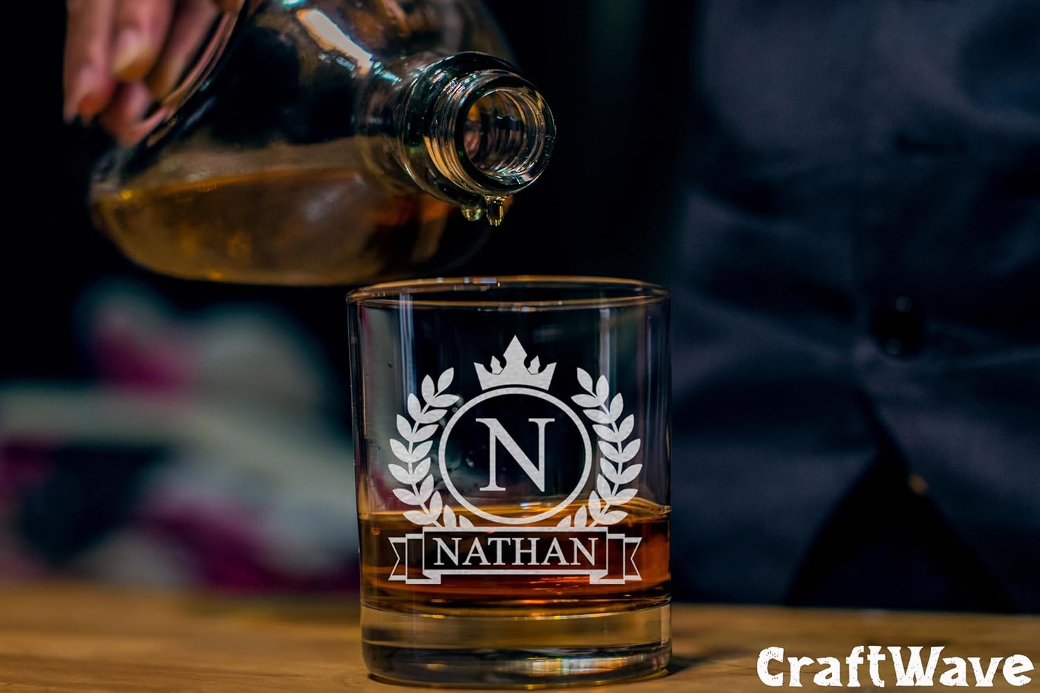 Personalized Whiskey Glass for Men, Custom Engraved Name & Initial Rocks Glasses, 11oz, Barware for Men, Father’s Day Gifts