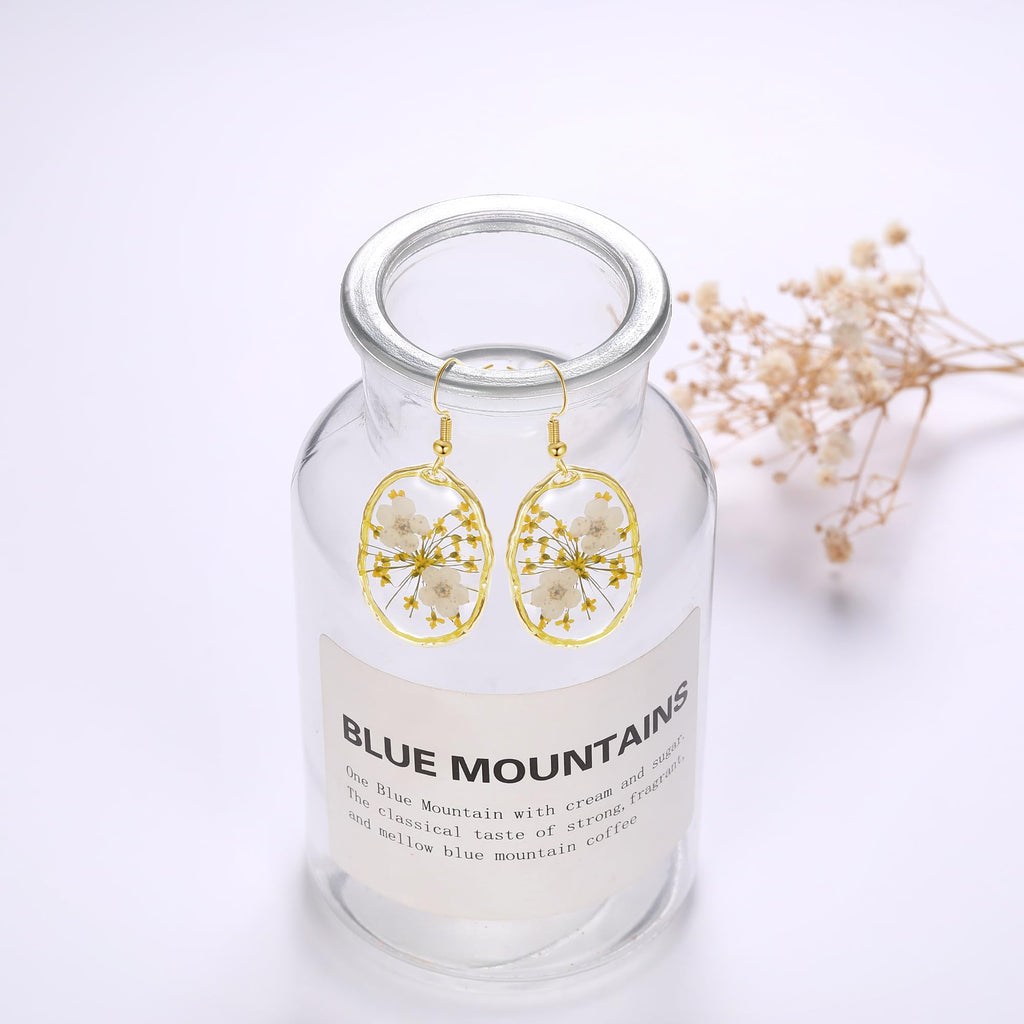 Forget-Me-Not and Queen Anne's Lace Pressed Wildflower Earrings | Pressed Flower Earrings | Handmade Drop and Dangle Earrings | Gift for Woman