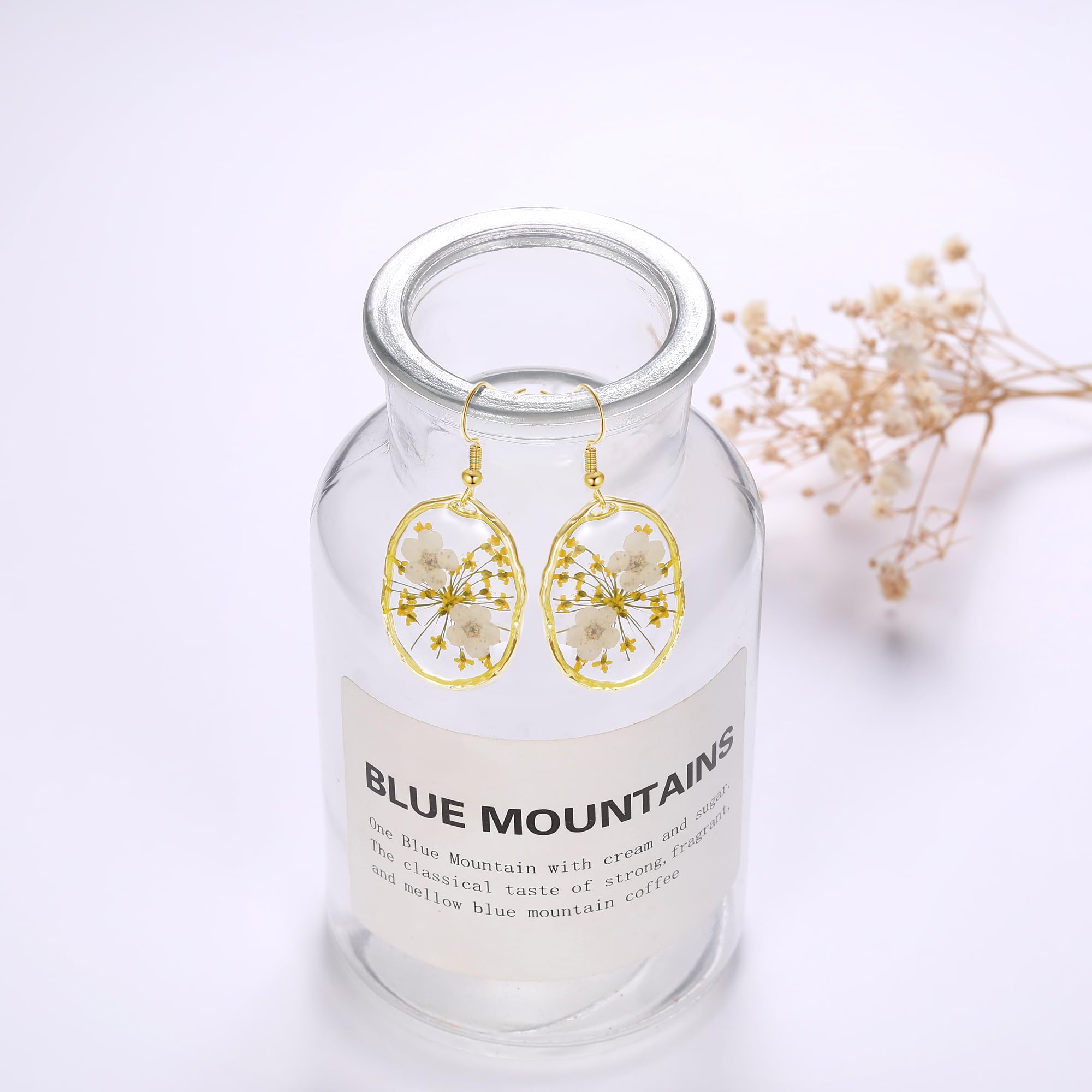 Forget-Me-Not and Queen Anne's Lace Pressed Wildflower Earrings | Pressed Flower Earrings | Handmade Drop and Dangle Earrings | Gift for Woman