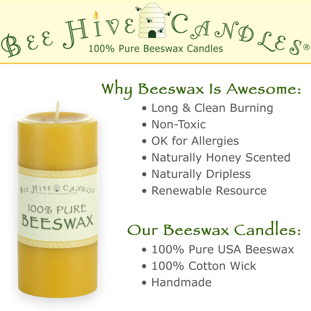 Bee Hive Candles 100% Pure Beeswax Pillar Candle (2" x 3" (3-Pack)) | Natural Beeswax Candles | Soy, Paraffin & Fragrance Free | Handmade in The USA