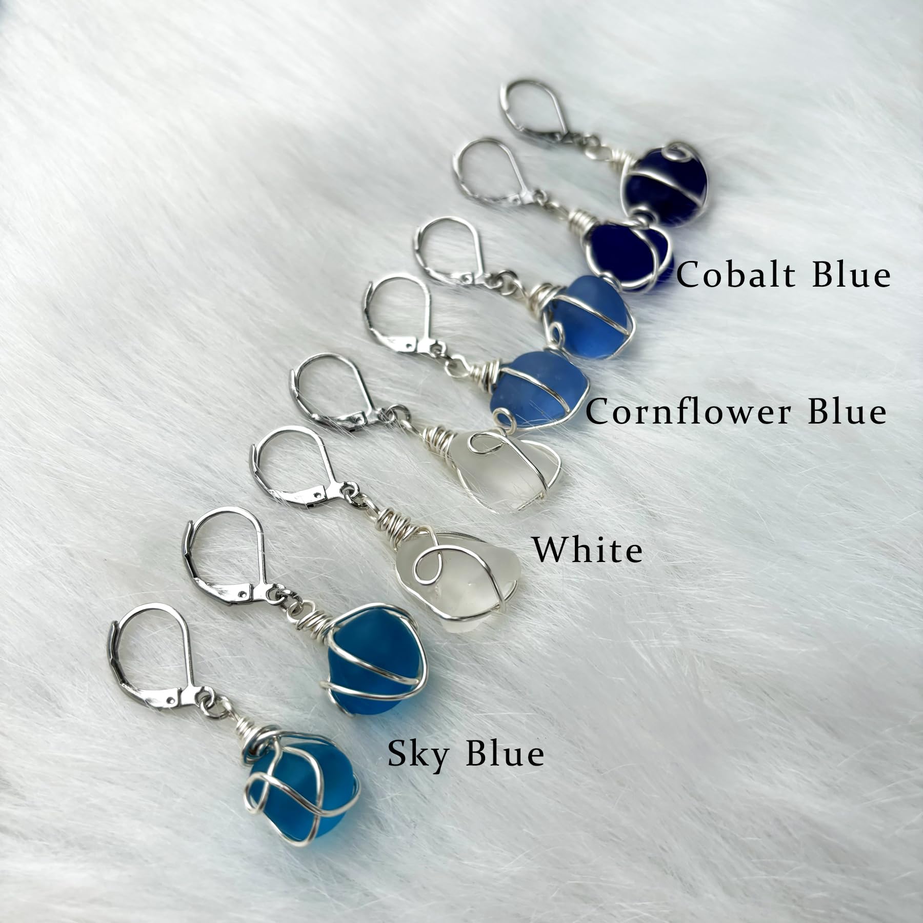 Handmade Sea Glass Wire Wrap Drop Earrings Jewelry ，Beach Earrings, Summer Gift, Ocean Jewelry Inspirational Gifts for Women, Mom, Sister