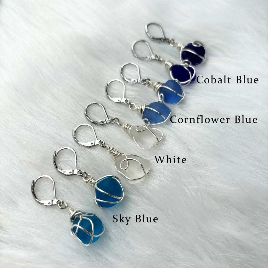 Handmade Sea Glass Wire Wrap Drop Earrings Jewelry ，Beach Earrings, Summer Gift, Ocean Jewelry Inspirational Gifts for Women, Mom, Sister