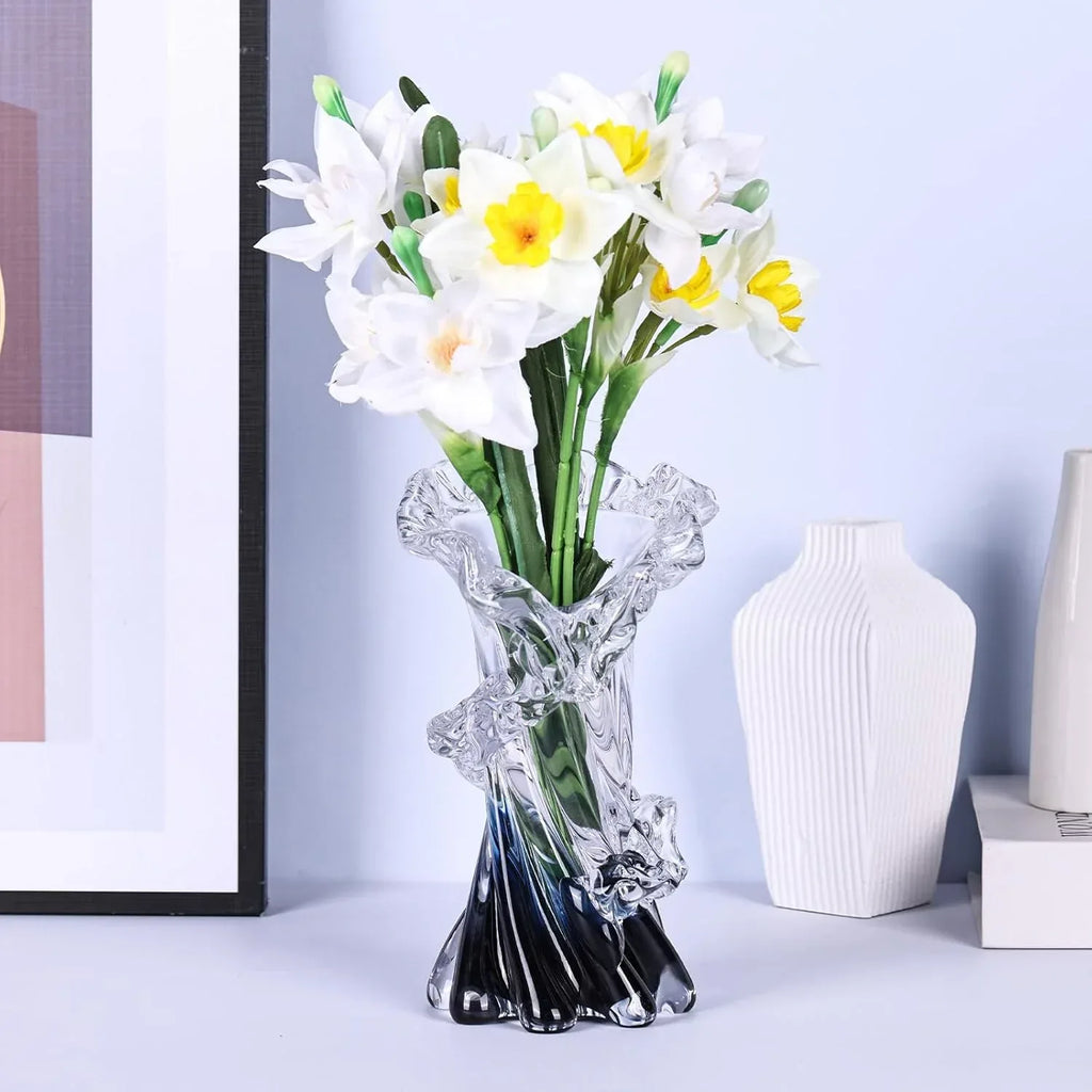 Hand Blown Blue Glass Vase, Unique Art Beautiful Ocean Glass Vase for Home Centerpiece, Coffee Table, Living Room, Office Decor - 8" H - Handmade Lifestyle Shop