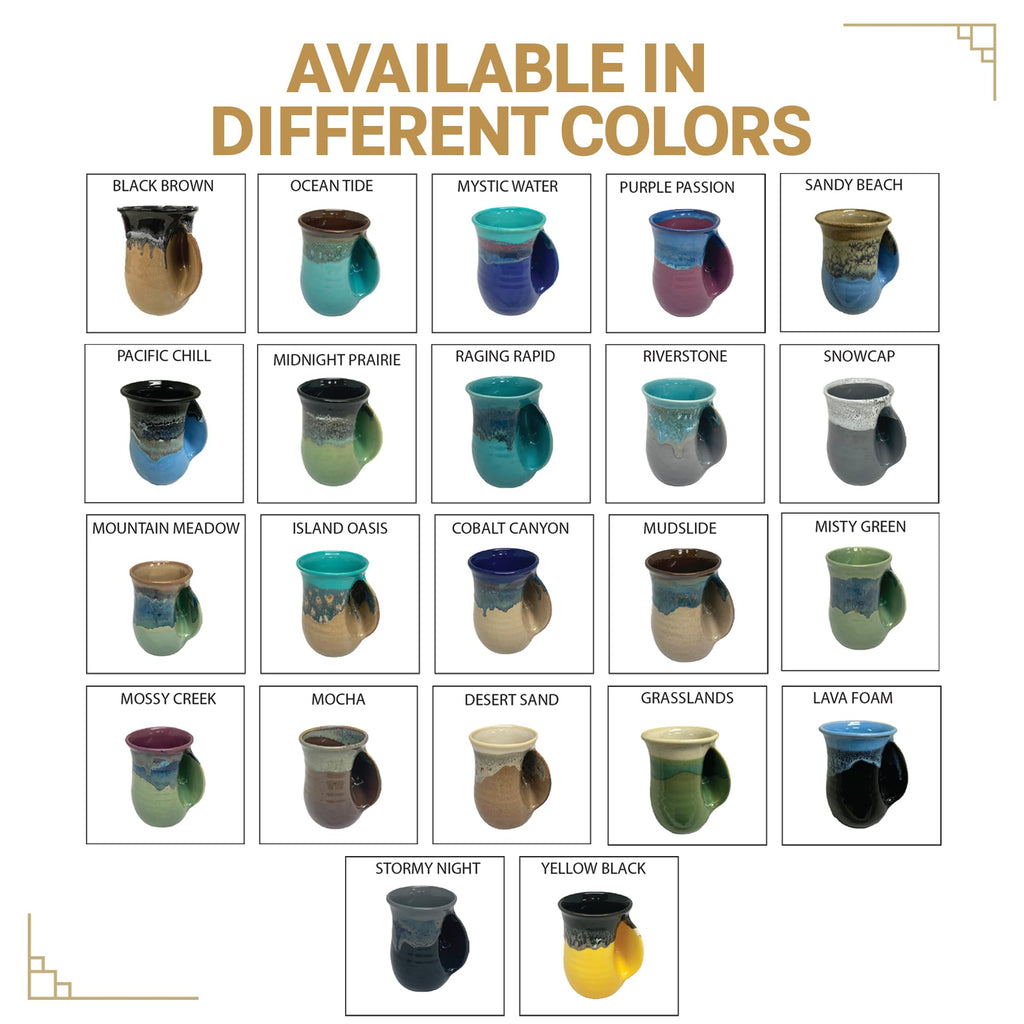 Clay in Motion Hand Warmer Coffee Mug – Handmade Coffee Mug With Comfortable Handle Contoured Pocket Hand Warming Ceramic Coffee Mug – Proudly Made in USA – Right Handed – 14 Oz - Island Oasis