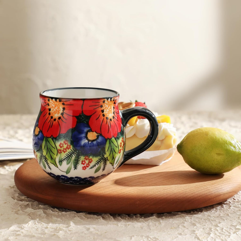ALMA 12oz Handpainted Microwave Safe Coffee Mug, Unique Ceramic Tea Mug For Girl Friend,Mother, Woman(Assorted Flowers,Medium)