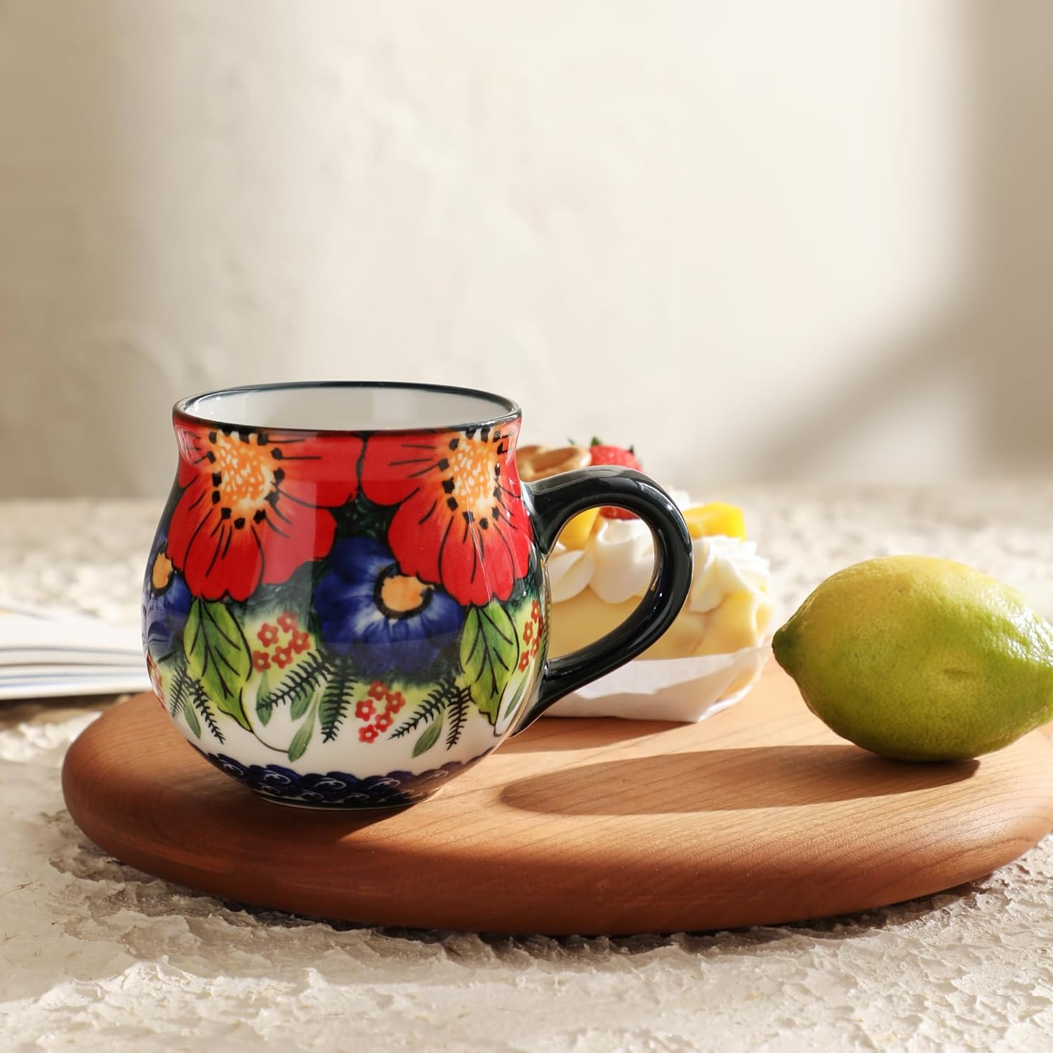 ALMA 12oz Handpainted Microwave Safe Coffee Mug, Unique Ceramic Tea Mug For Girl Friend,Mother, Woman(Assorted Flowers,Medium)