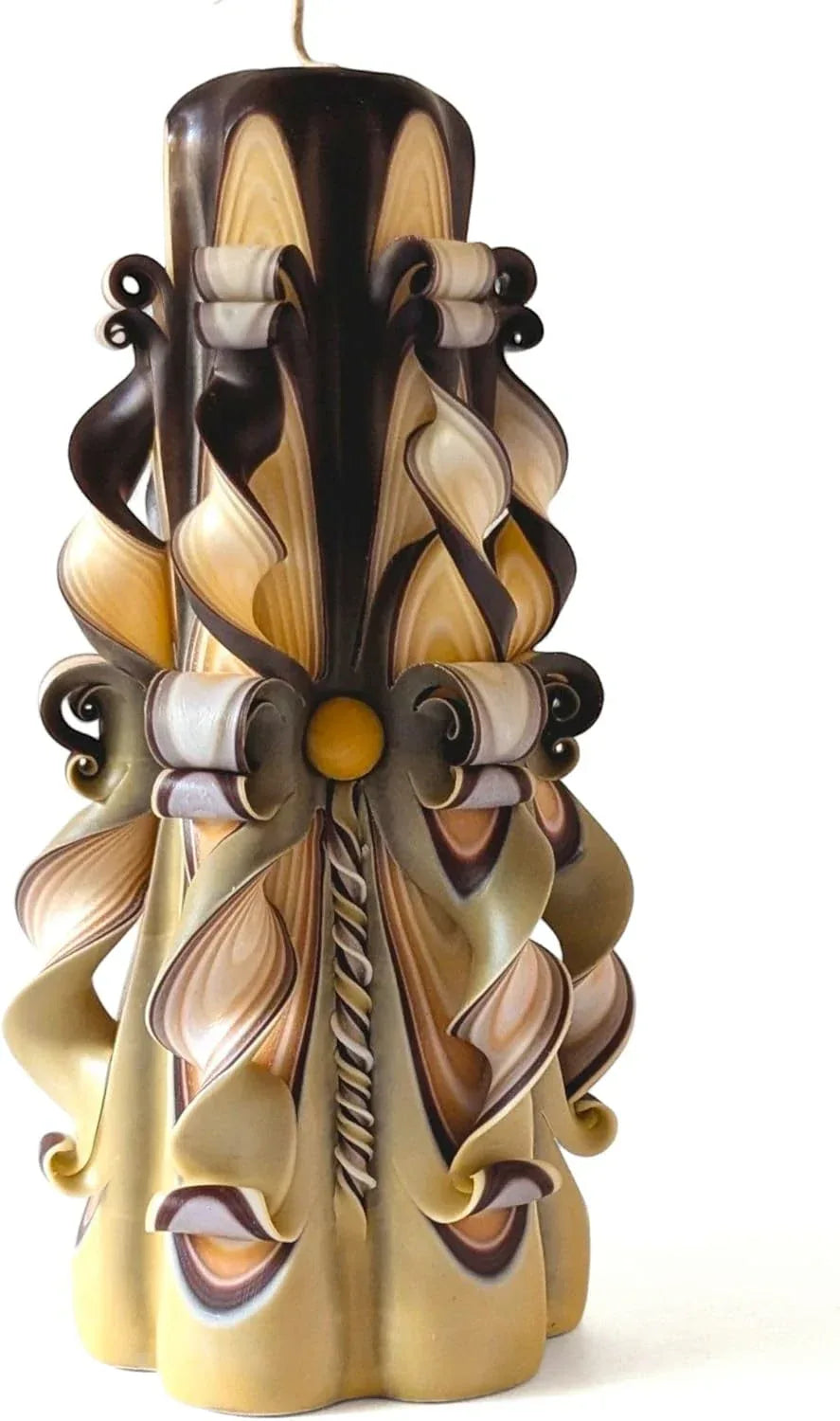 Beige Brown Hand Carved Pillar Candle 8.27" – Decorative Handmade Candle for Coffee Table, Fireplace Mantel or Living Room – Eco Friendly Long Burning Gift by NerotCandles - Handmade Lifestyle Shop