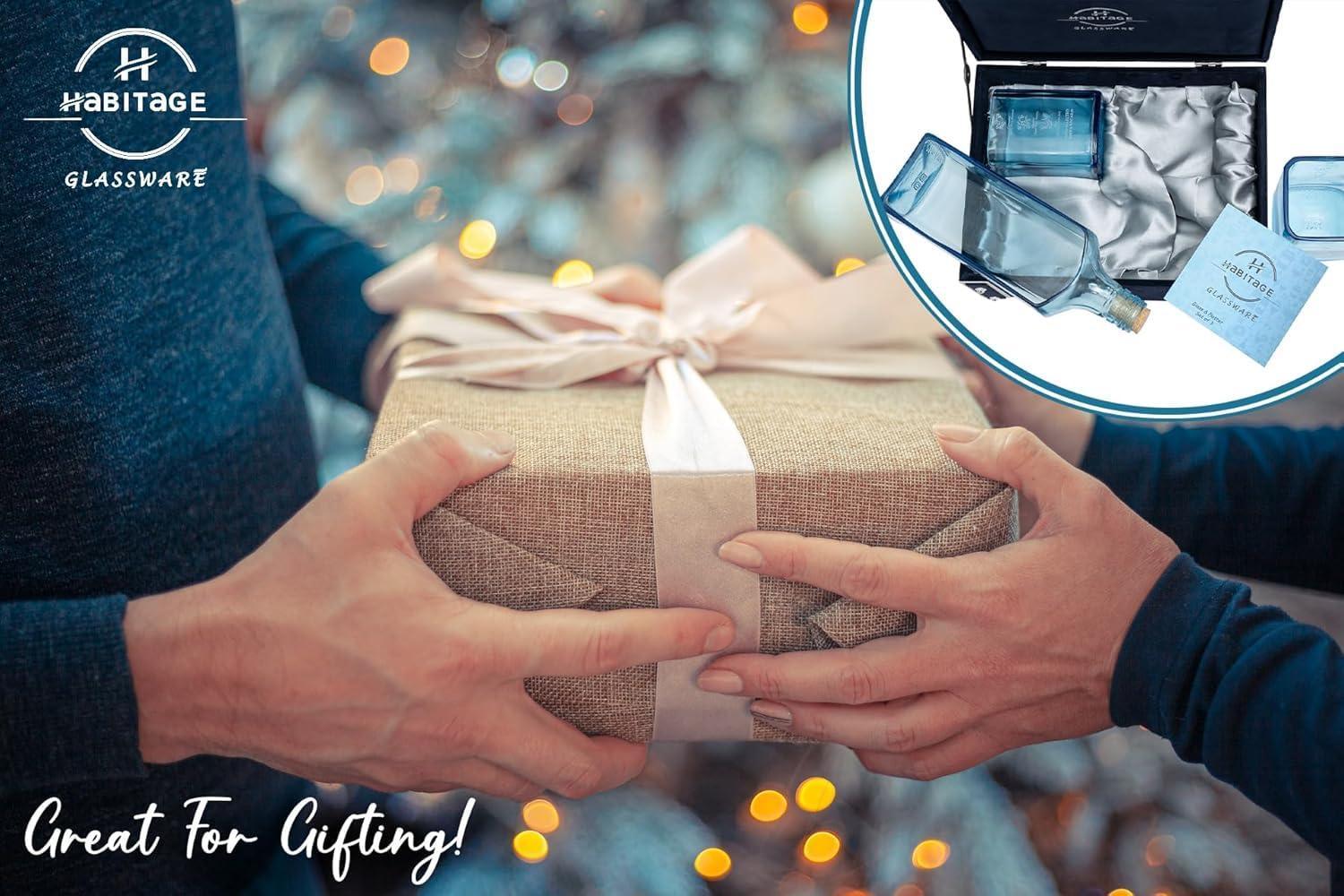 Upcycled Bombay Sapphire Gin Glasses for Drinks - Set of 2 with Velvet Gift Box | Eco-friendly Glassware handcrafted from Gin bottles | Ideal for Gin, Whiskey, Juices, Smoothies, Cocktails - Handmade Lifestyle Shop