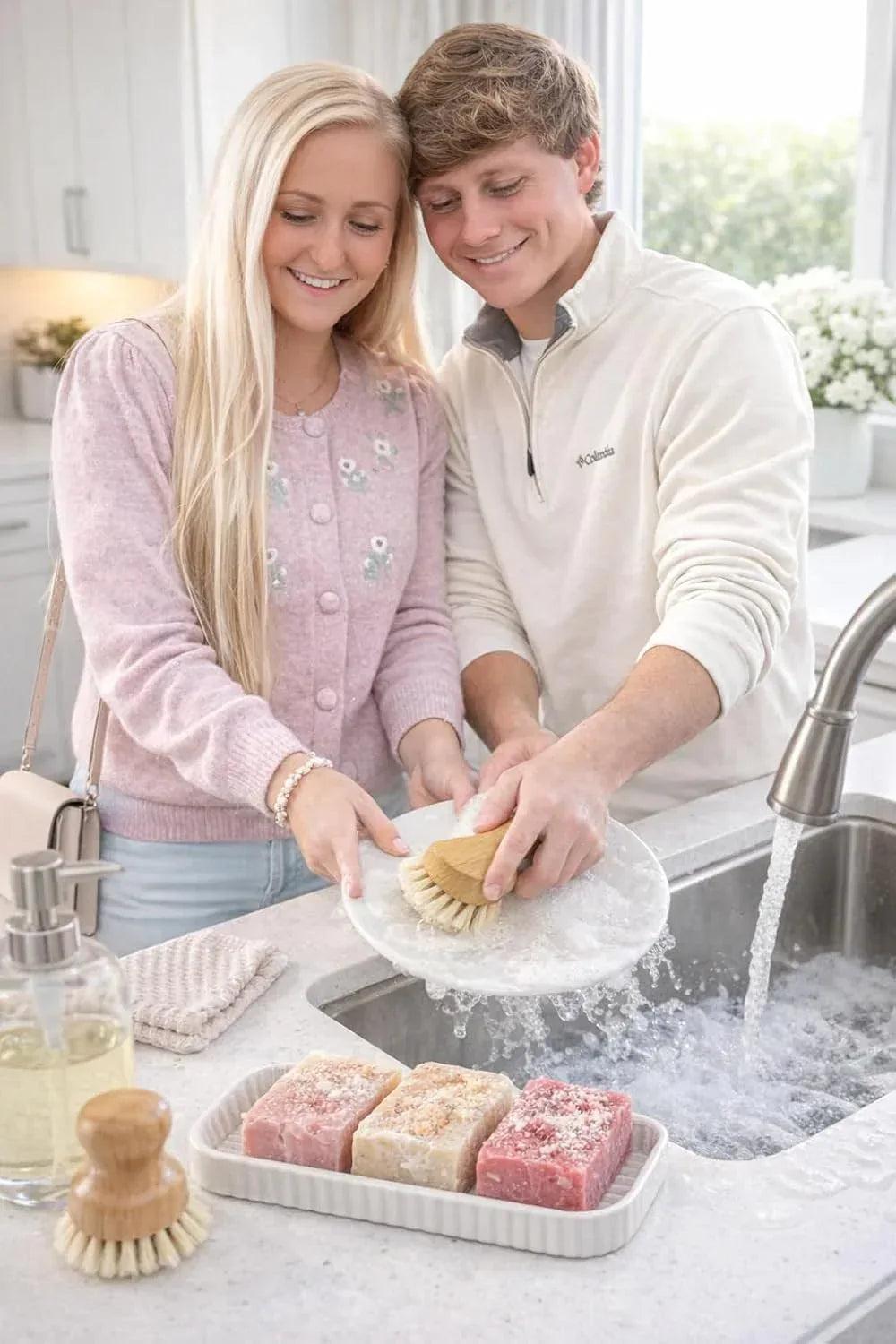 Cherry Blossom & Hibiscus Dish Soap Bars 3 Pack-Natural Solid Dish Soap, Coconut & Castor Oil, Fragrance Oil, Mica- Eco-Friendly Zero-Waste Cleaning (3.2 oz Bars) - Handmade Lifestyle Shop