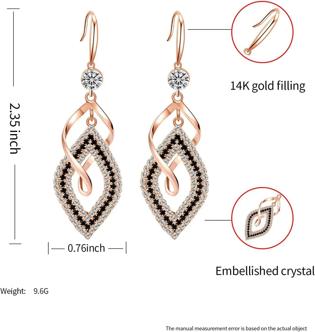 Dangle Earrings for Women, 925 Sterling Silver Handmade Linear Swirl Wire Bohemian Boho 14K Gold Diamonds Earrings Hypoallergenic Fashion Jewelry Gifts for women - Handmade Lifestyle Shop