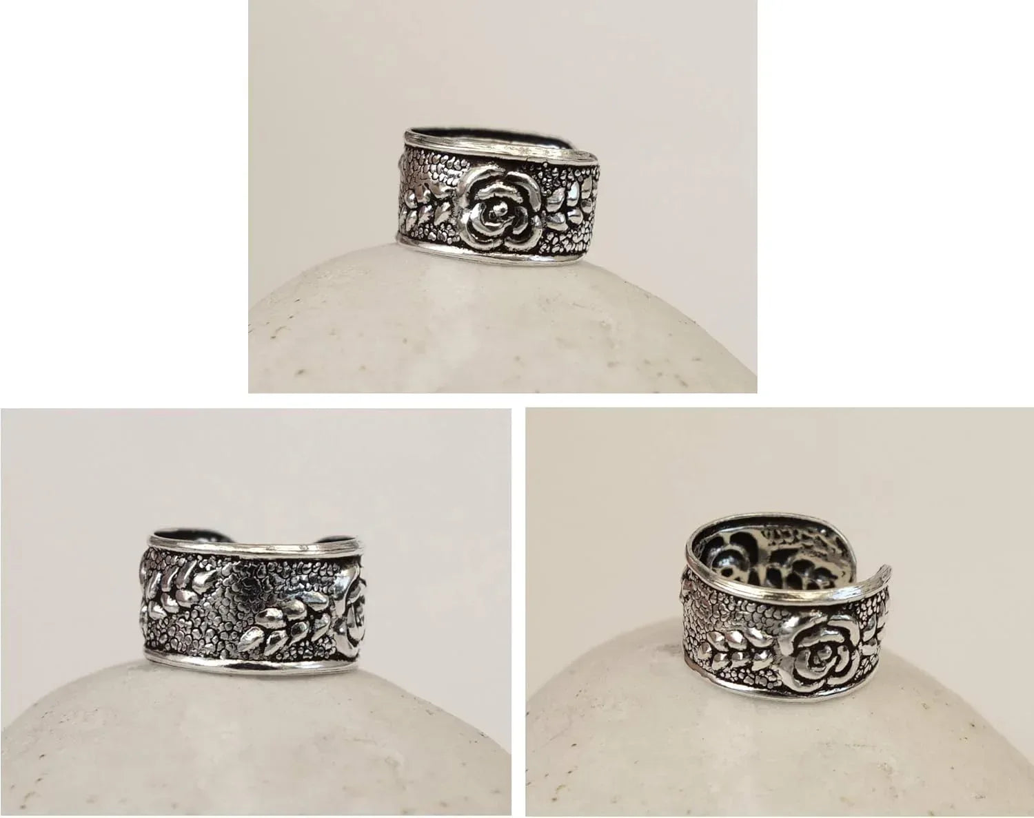 Handmade Silver 2Pcs Ear Cuffs Non-Piercing Earrings, 925 Sterling Silver, Fake Cartilage Helix Non-Pierced Ear Clip on for Women, Tiny 2 x Wide Band Floral Design Ear Wrap, By Miya Jewelry - Handmade Lifestyle Shop