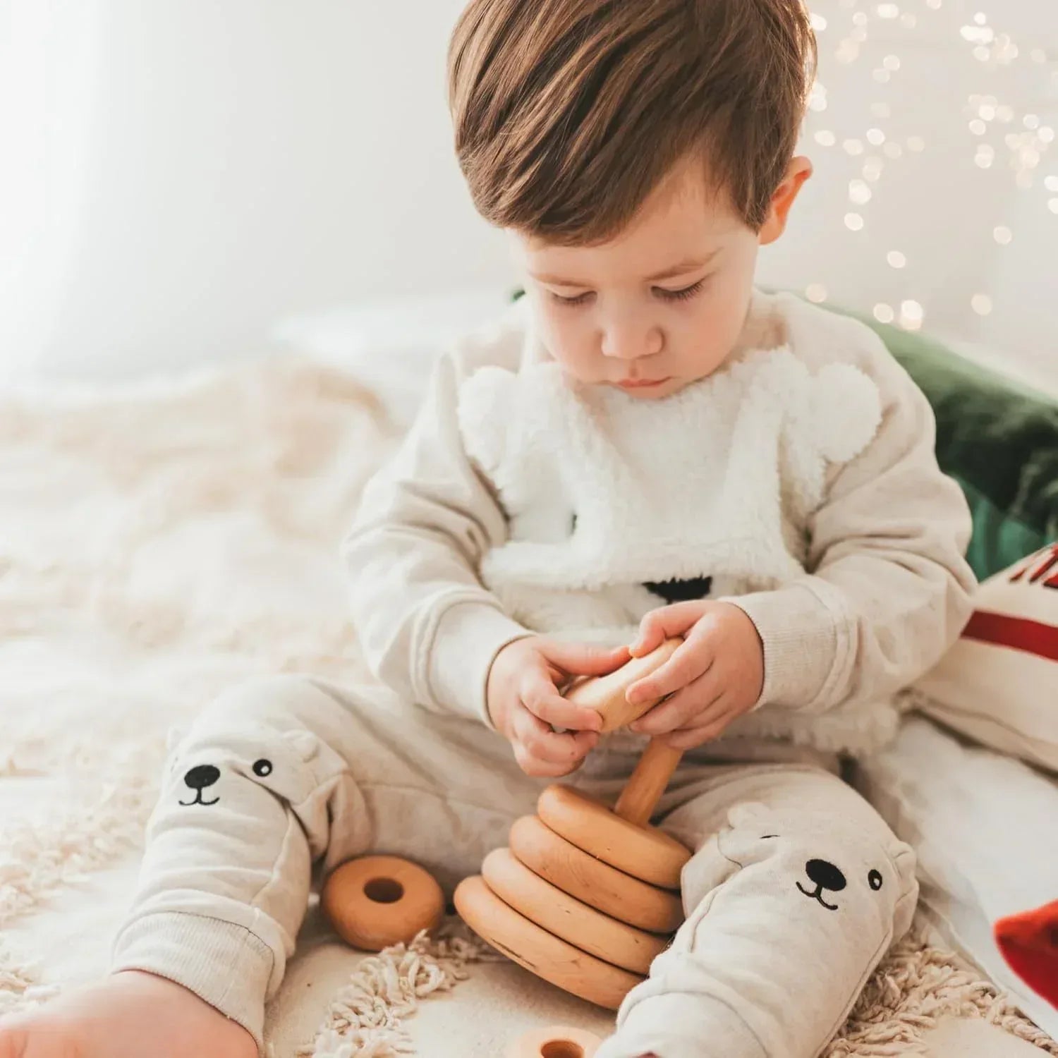 BUSY PUZZLE Ring Wooden Stacking Toy Montessori Wooden Pyramid Gifts for Toddlers Natural Baby Toy Pyramid Handcrafted Toy for 1 Year Old - Handmade Lifestyle Shop